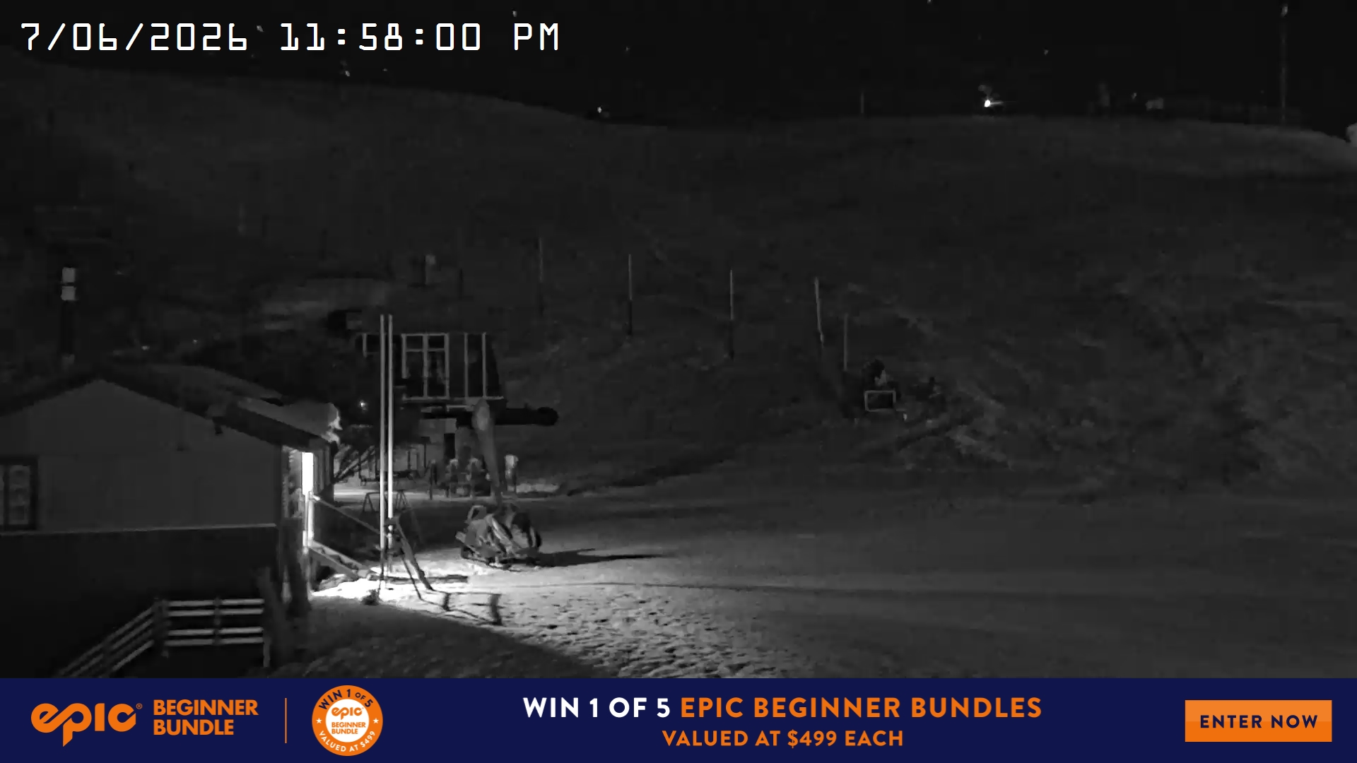 Mt Hotham Summit Trainer snow cam captured at 7 June 2026 at 11:58 pm AEST