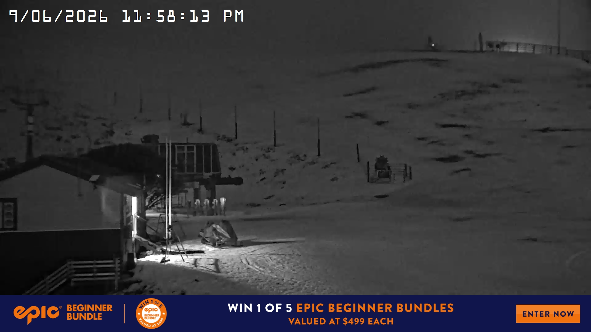 Mt Hotham Summit Trainer snow cam captured at 9 June 2026 at 11:59 pm AEST