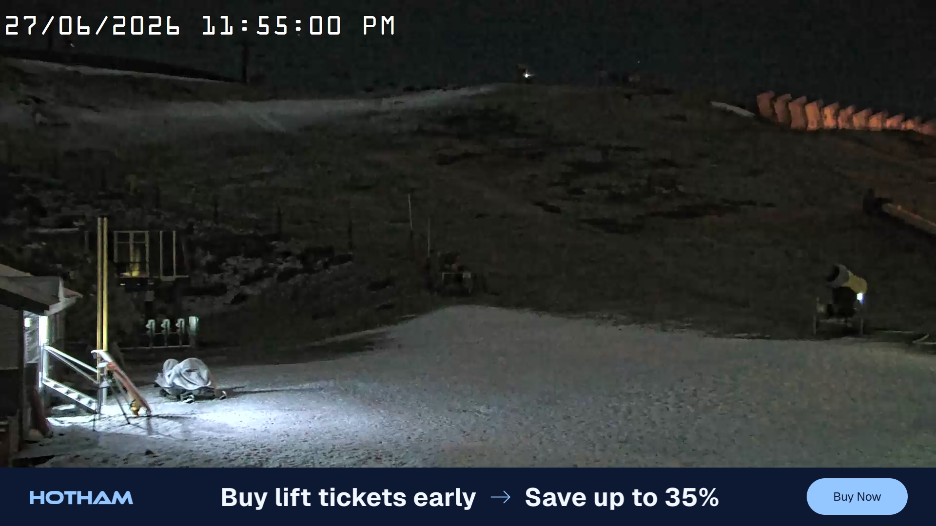 Mt Hotham Summit Trainer snow cam captured at 27 June 2026 at 11:55 pm AEST