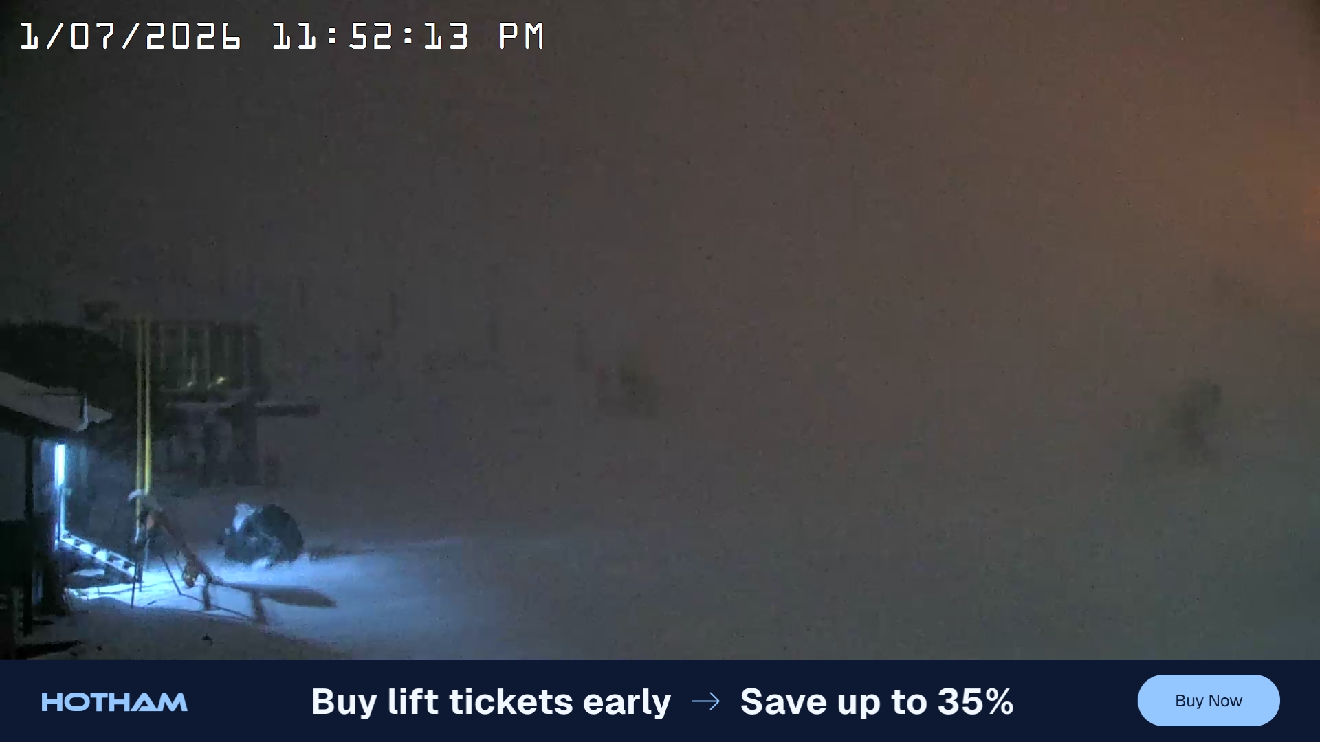 Mt Hotham Summit Trainer snow cam captured at 1 July 2026 at 11:52 pm AEST