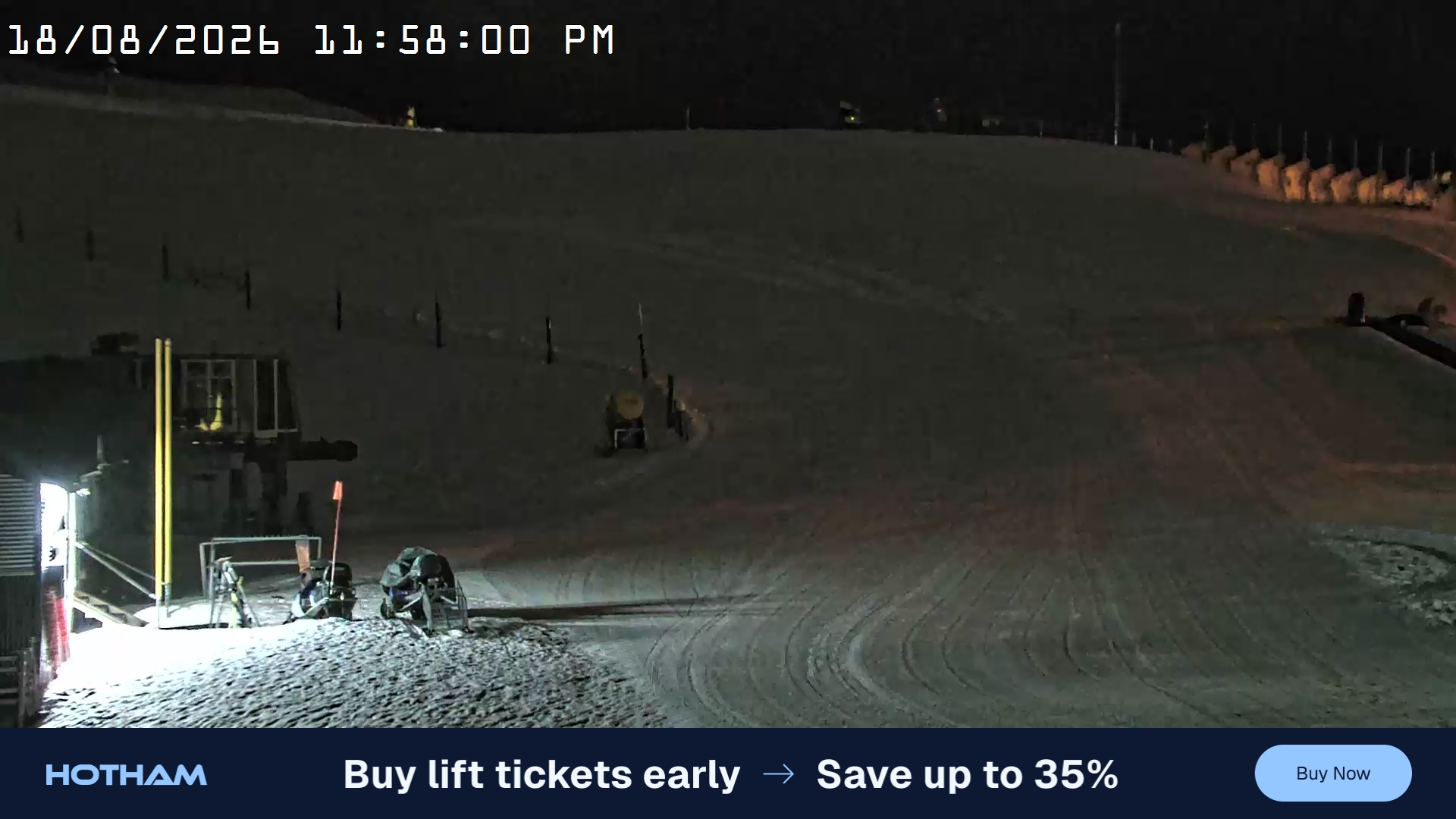 Mt Hotham Summit Trainer snow cam captured at 18 August 2026 at 11:58 pm AEST