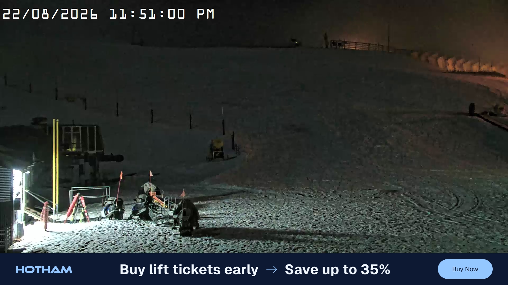 Mt Hotham Summit Trainer snow cam captured at 22 August 2026 at 11:51 pm AEST