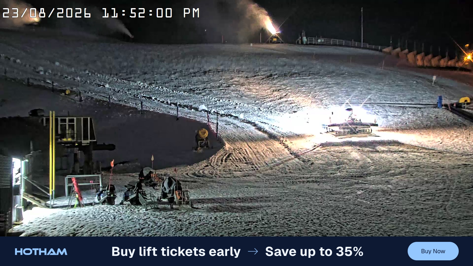 Mt Hotham Summit Trainer snow cam captured at 23 August 2026 at 11:52 pm AEST
