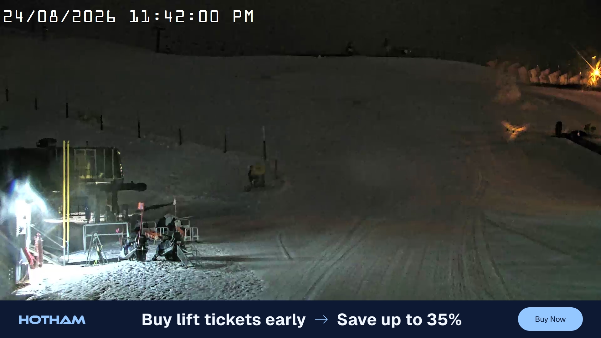 Mt Hotham Summit Trainer snow cam captured at 24 August 2026 at 11:42 pm AEST