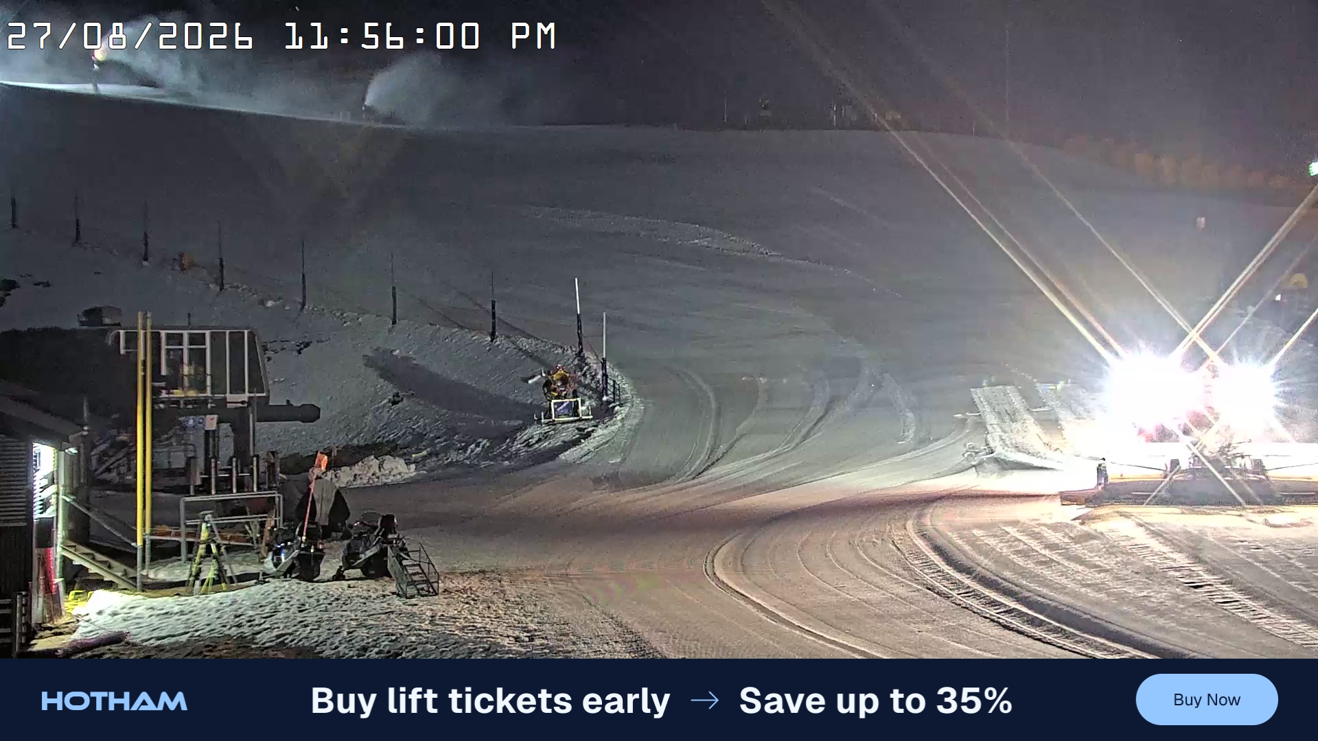 Mt Hotham Summit Trainer snow cam captured at 27 August 2026 at 11:56 pm AEST