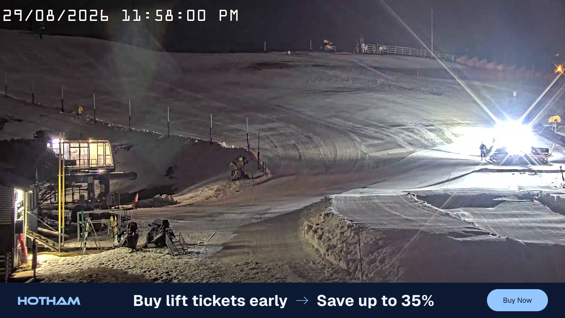 Mt Hotham Summit Trainer snow cam captured at 29 August 2026 at 11:58 pm AEST