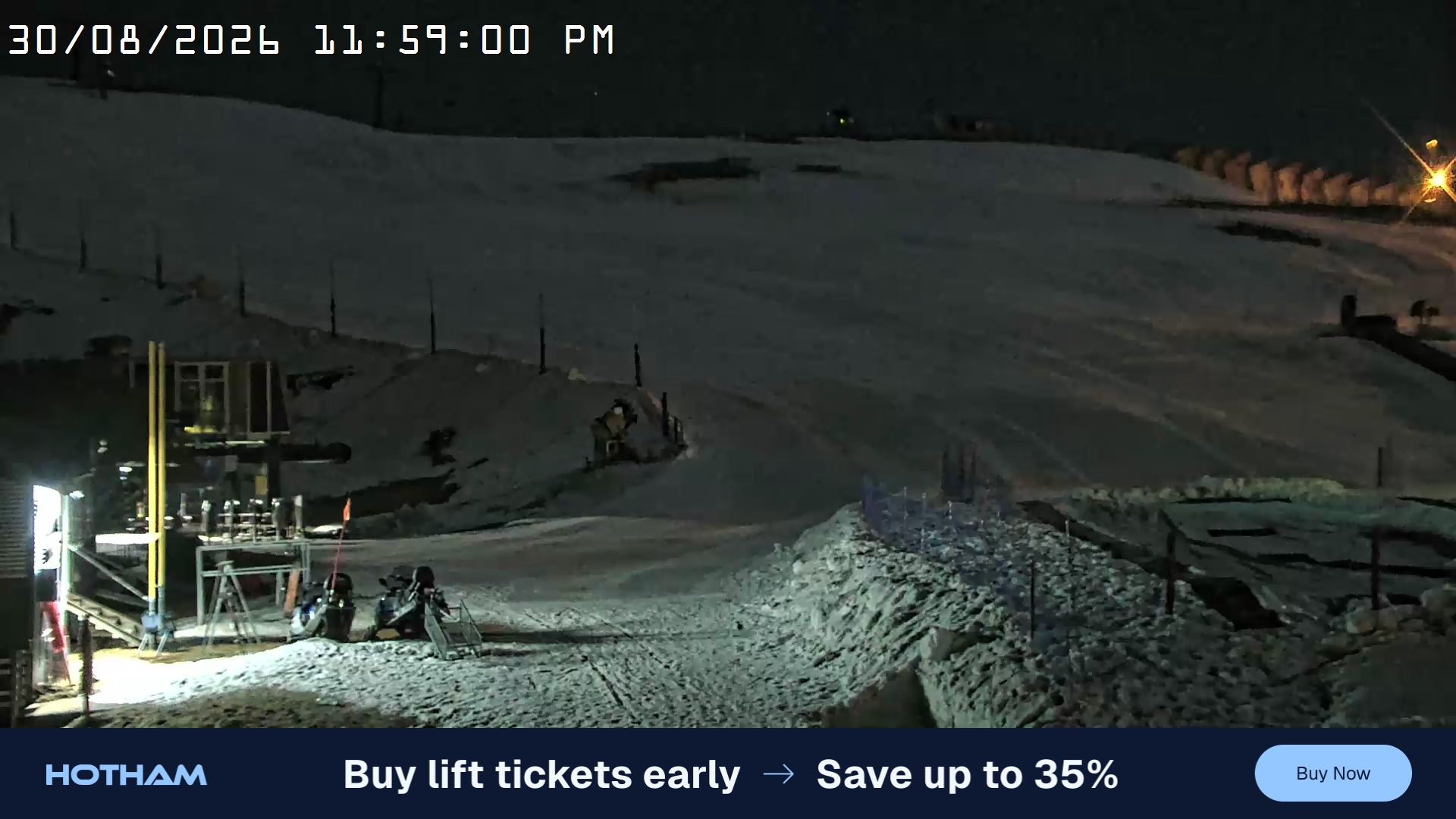 Mt Hotham Summit Trainer snow cam captured at 30 August 2026 at 11:59 pm AEST