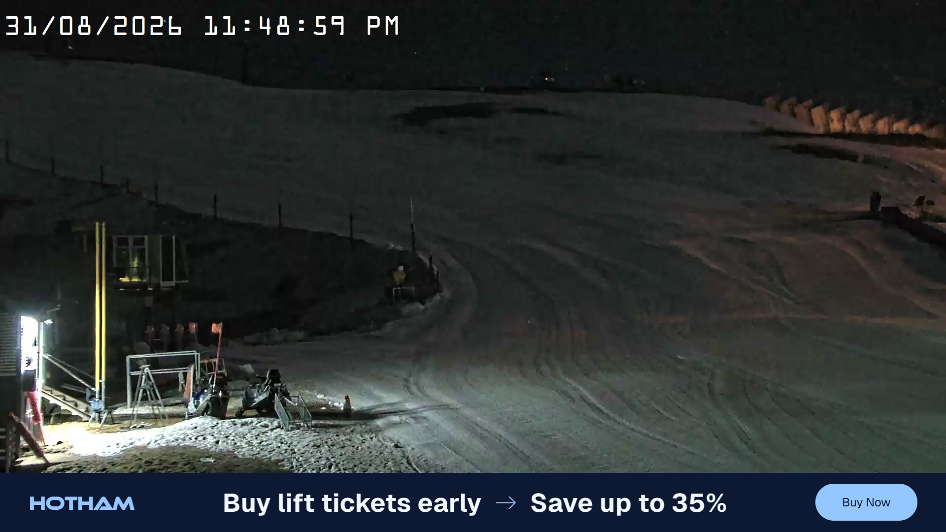 Mt Hotham Summit Trainer snow cam captured at 31 August 2026 at 11:49 pm AEST