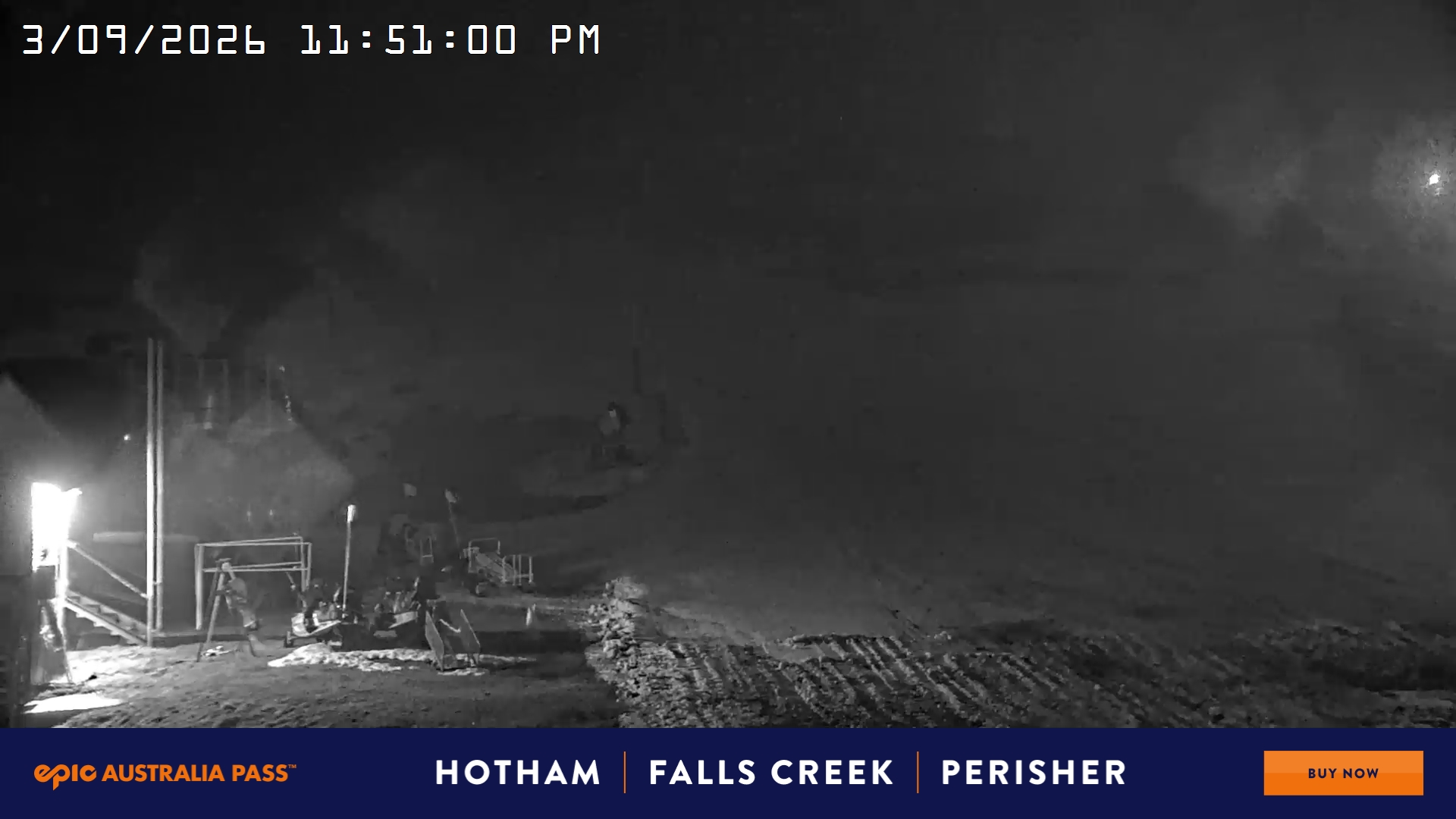 Mt Hotham Summit Trainer snow cam captured at 3 September 2026 at 11:51 pm AEST