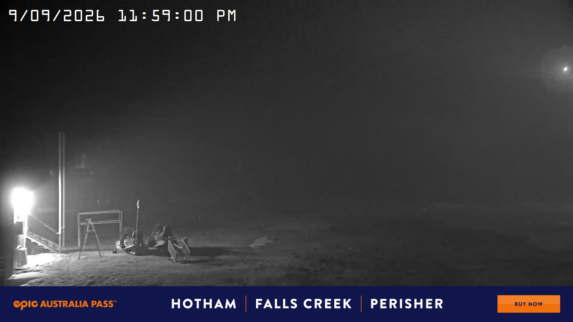 Mt Hotham Summit Trainer snow cam captured at 9 September 2026 at 11:59 pm AEST