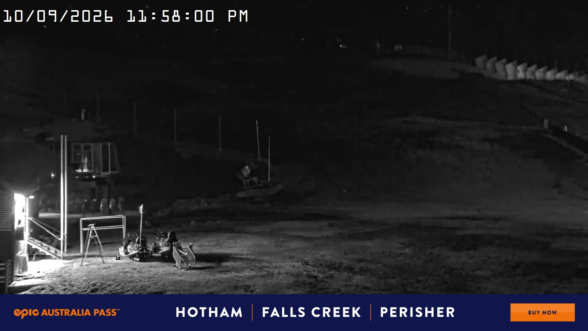 Mt Hotham Summit Trainer snow cam captured at 10 September 2026 at 11:58 pm AEST