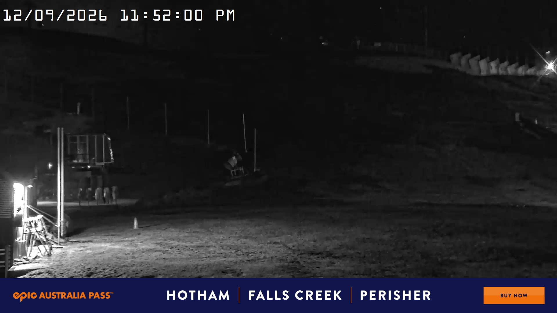 Mt Hotham Summit Trainer snow cam captured at 12 September 2026 at 11:53 pm AEST