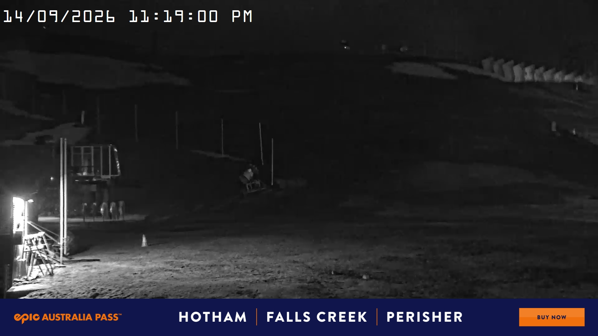 Mt Hotham Summit Trainer snow cam captured at 14 September 2026 at 11:19 pm AEST