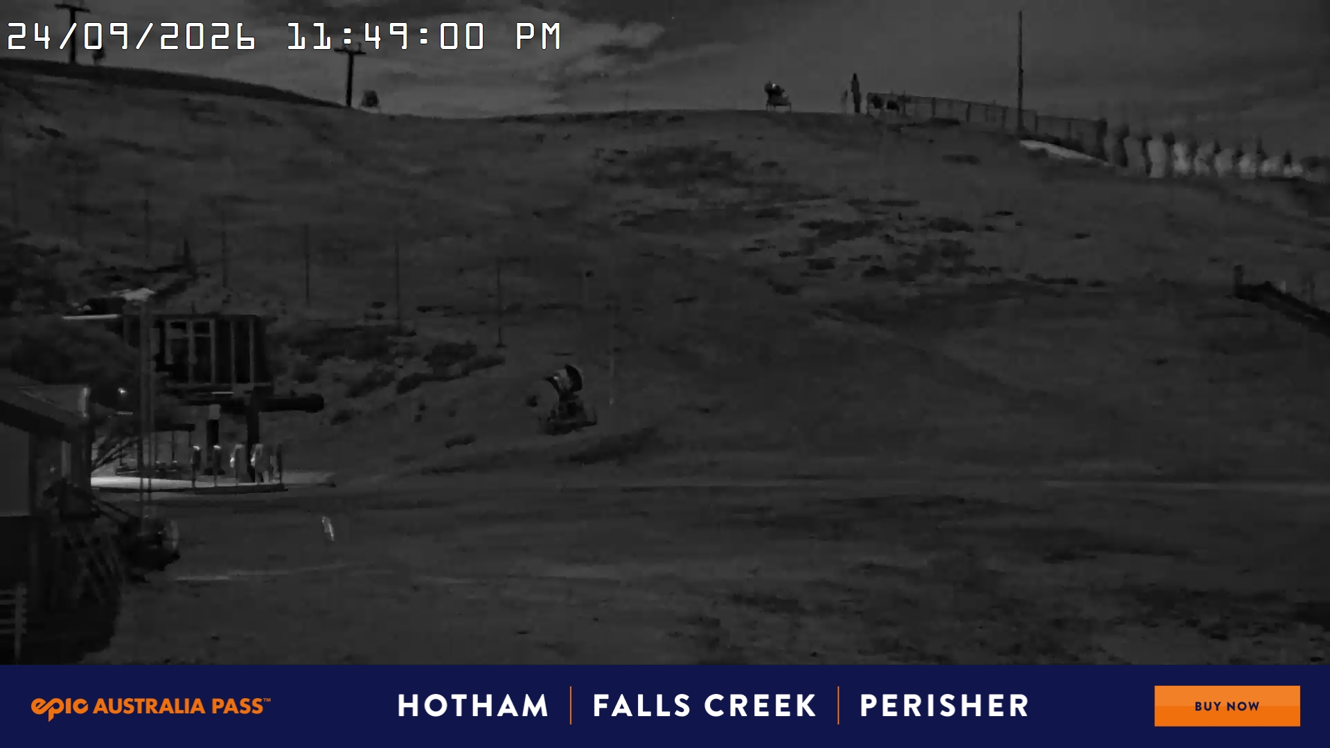 Mt Hotham Summit Trainer snow cam captured at 24 September 2026 at 11:49 pm AEST