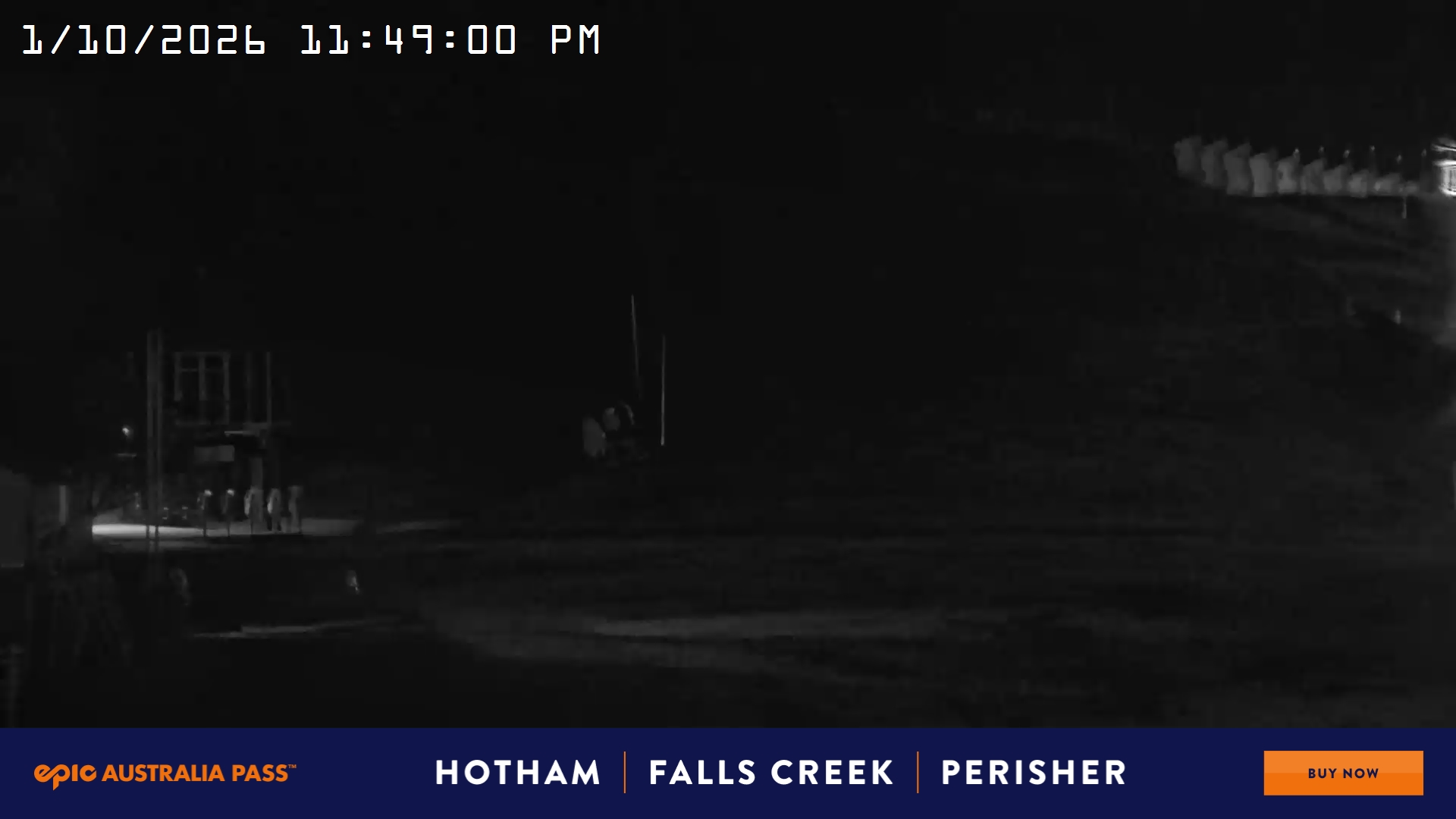Mt Hotham Summit Trainer snow cam captured at 1 October 2026 at 11:49 pm AEST