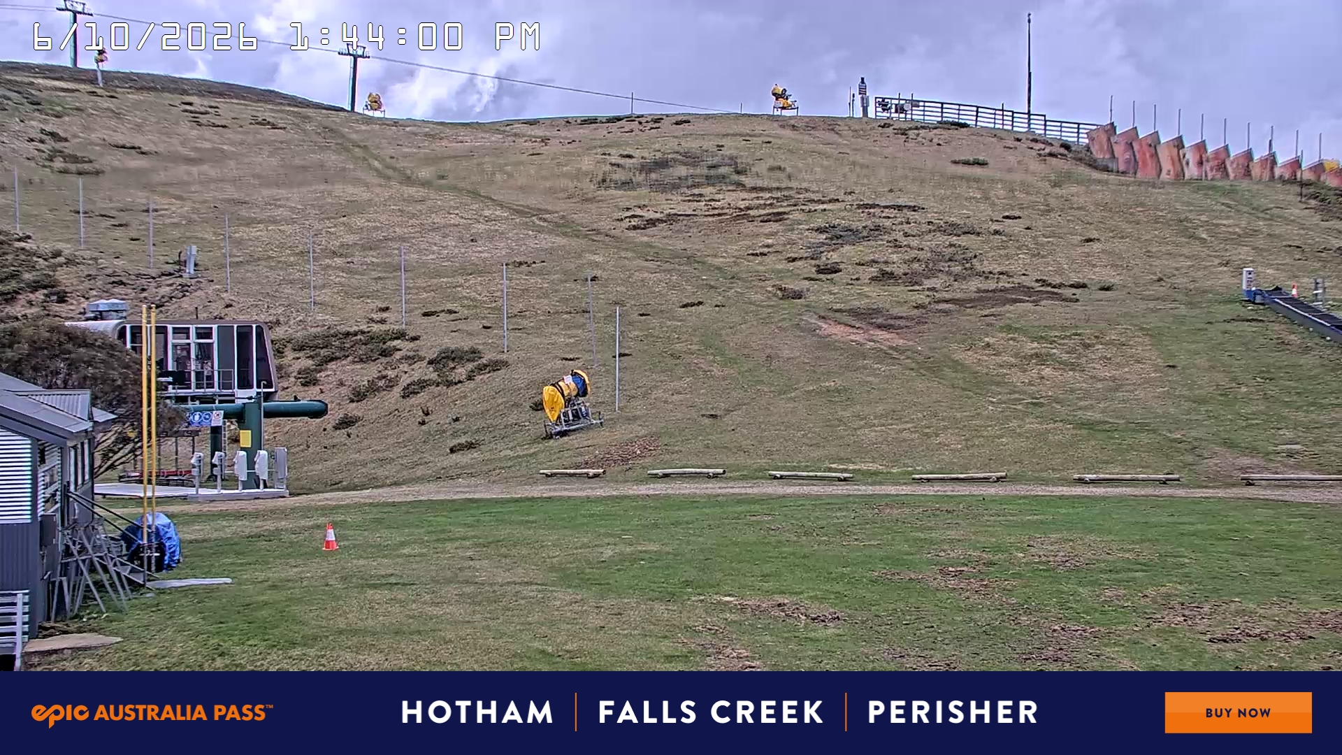 Mt Hotham Summit Trainer snow cam captured at 6 October 2026 at 1:44 pm AEDT