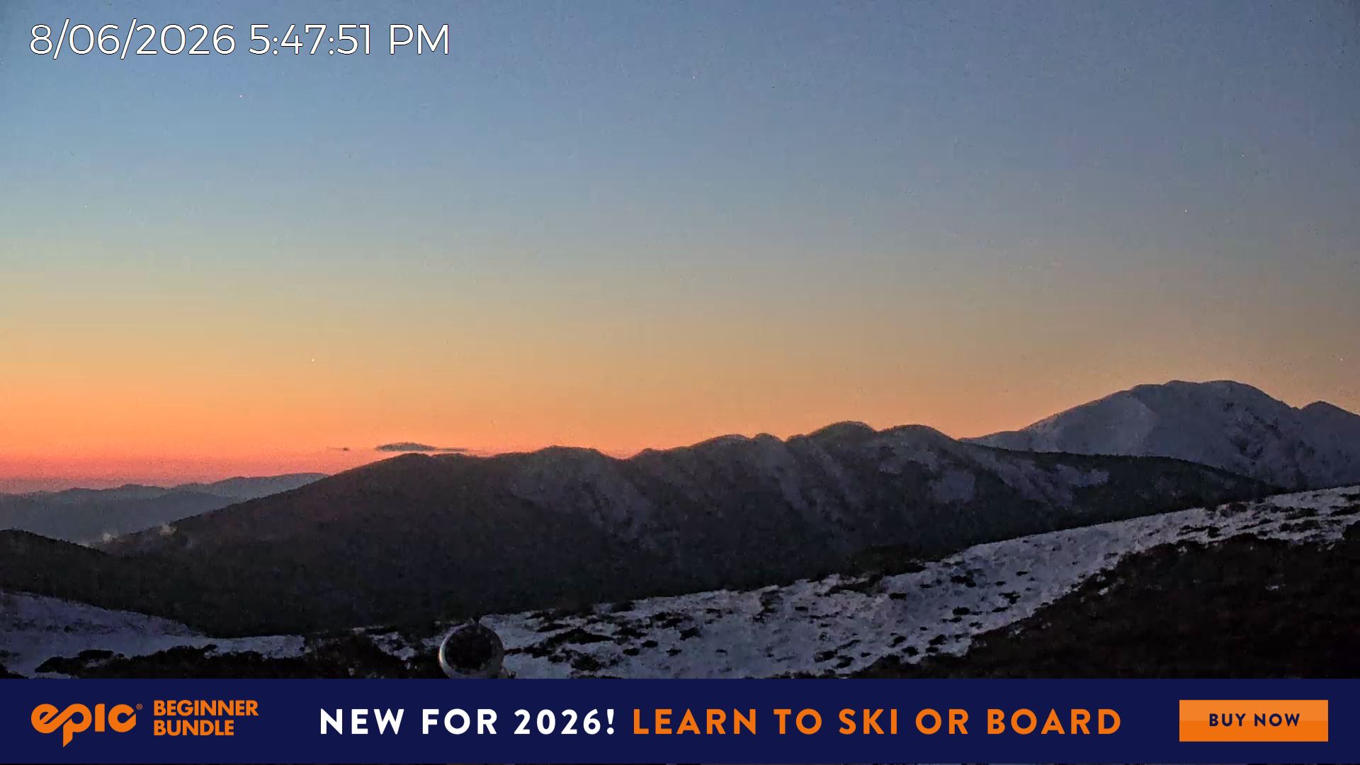 Mt Hotham Upper Imagine snow cam captured at 8 June 2026 at 5:48 pm AEST