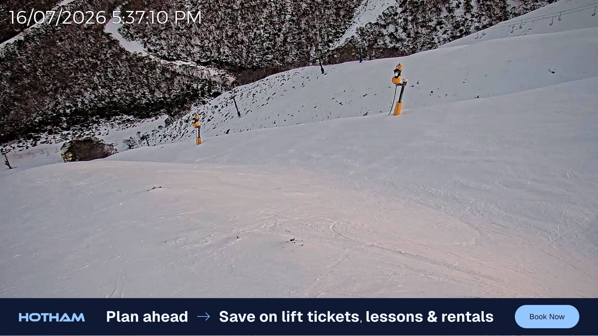 Mt Hotham Upper Imagine snow cam captured at 16 July 2026 at 5:41 pm AEST