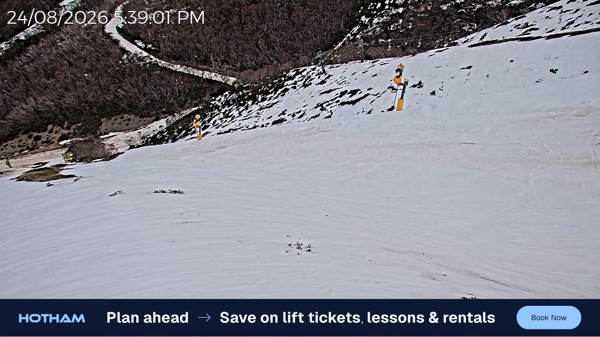 Mt Hotham Upper Imagine snow cam captured at 24 August 2026 at 5:43 pm AEST