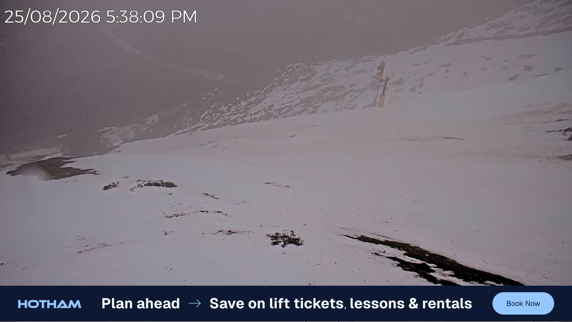Mt Hotham Upper Imagine snow cam captured at 25 August 2026 at 5:44 pm AEST