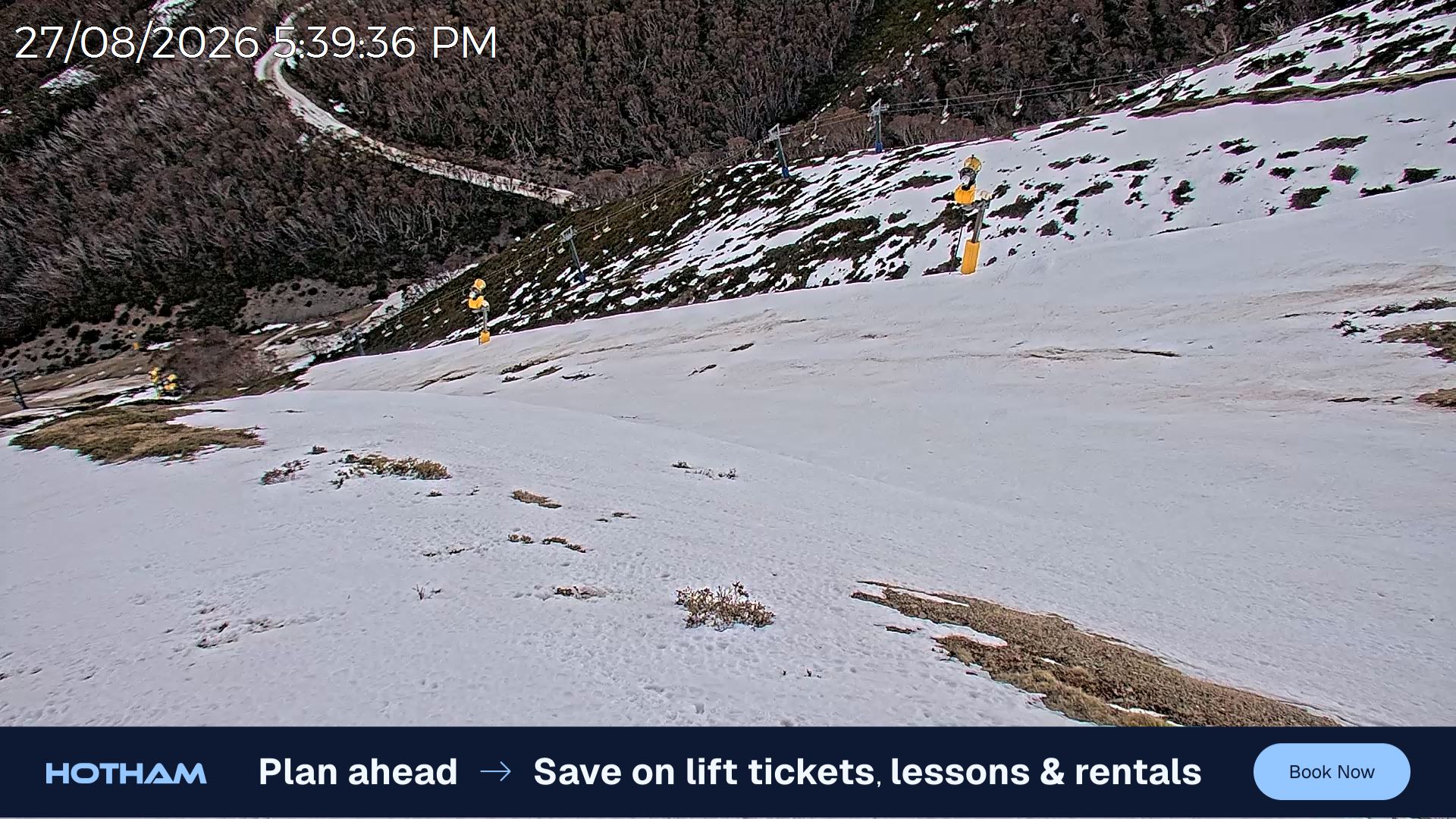 Mt Hotham Upper Imagine snow cam captured at 27 August 2026 at 5:46 pm AEST