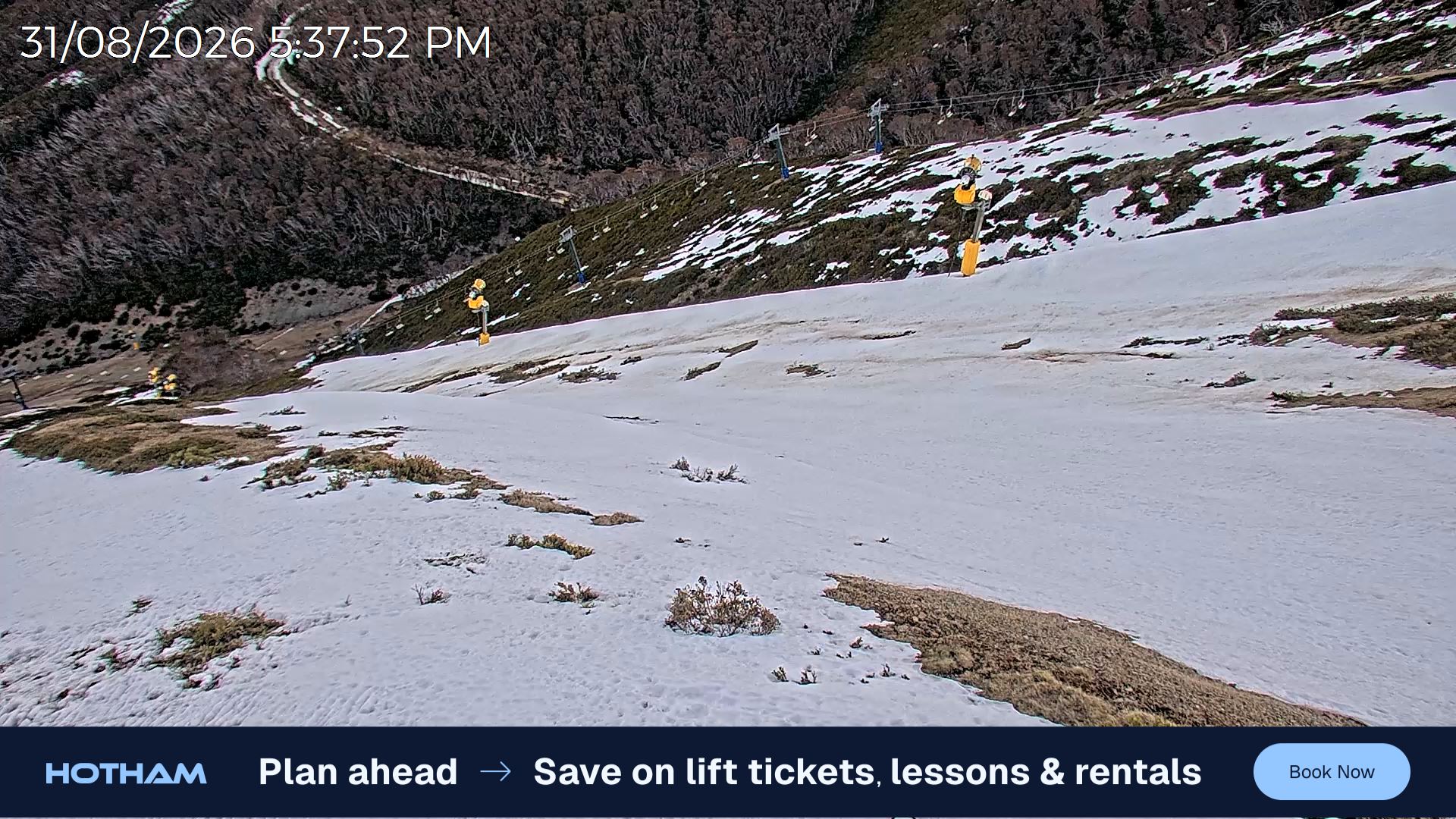 Mt Hotham Upper Imagine snow cam captured at 31 August 2026 at 5:41 pm AEST