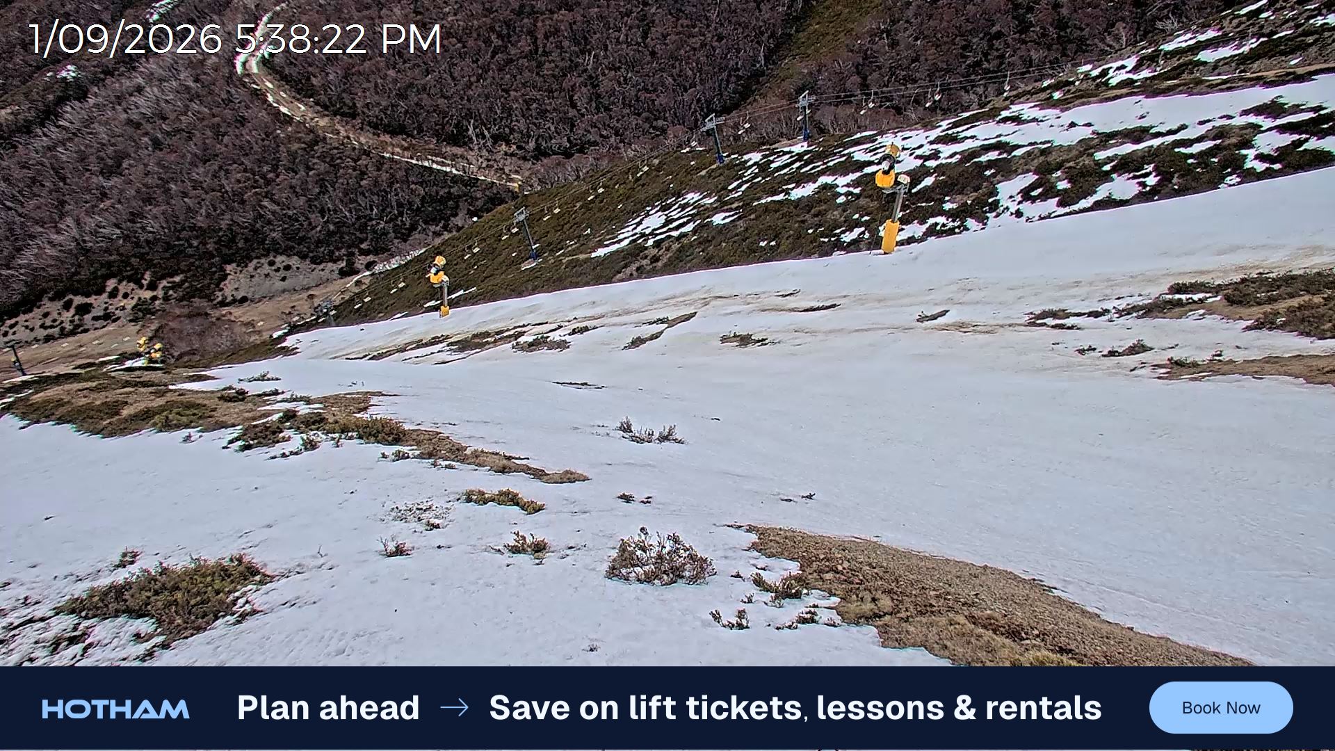 Mt Hotham Upper Imagine snow cam captured at 1 September 2026 at 5:41 pm AEST