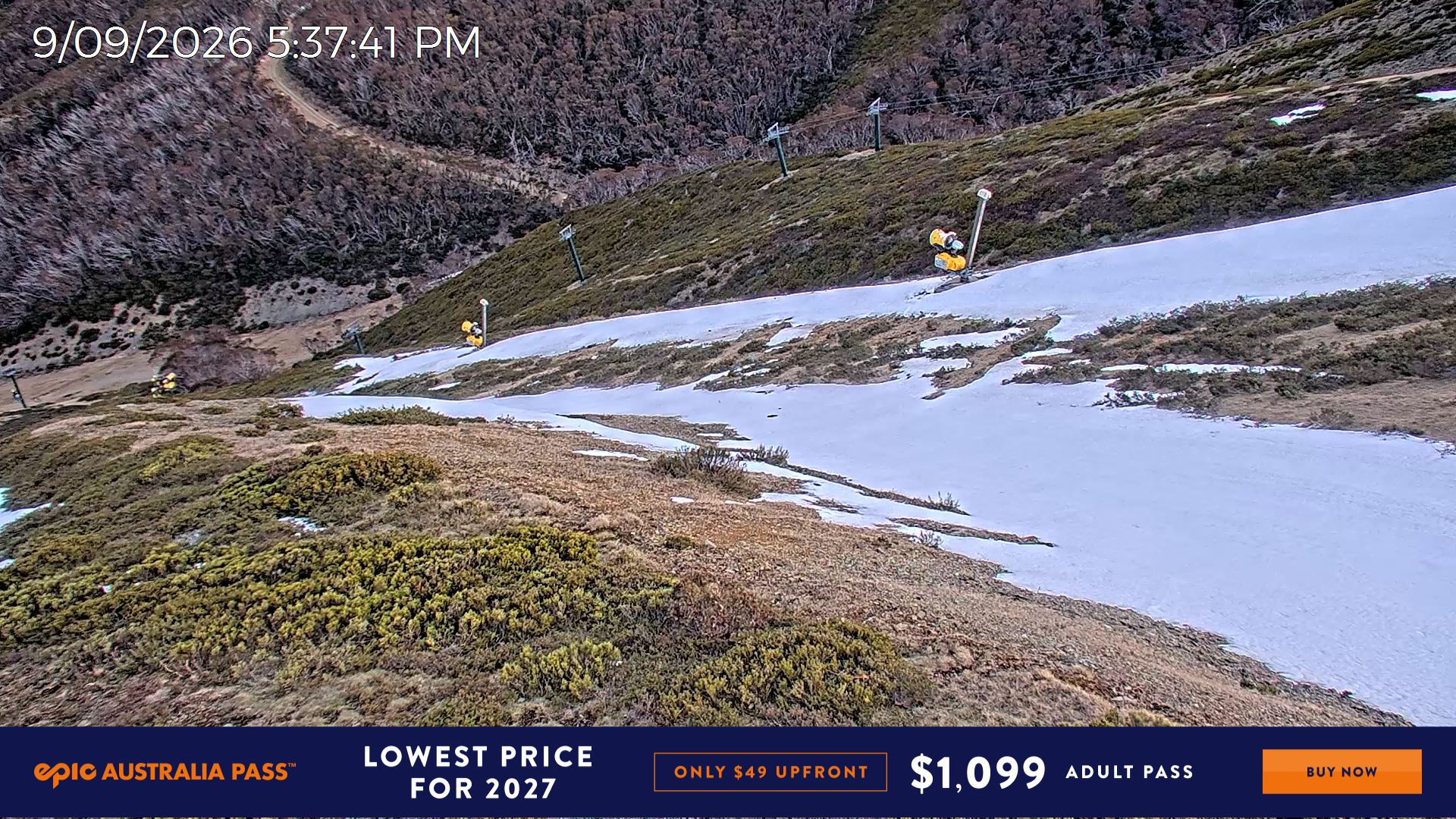 Mt Hotham Upper Imagine snow cam captured at 9 September 2026 at 5:45 pm AEST