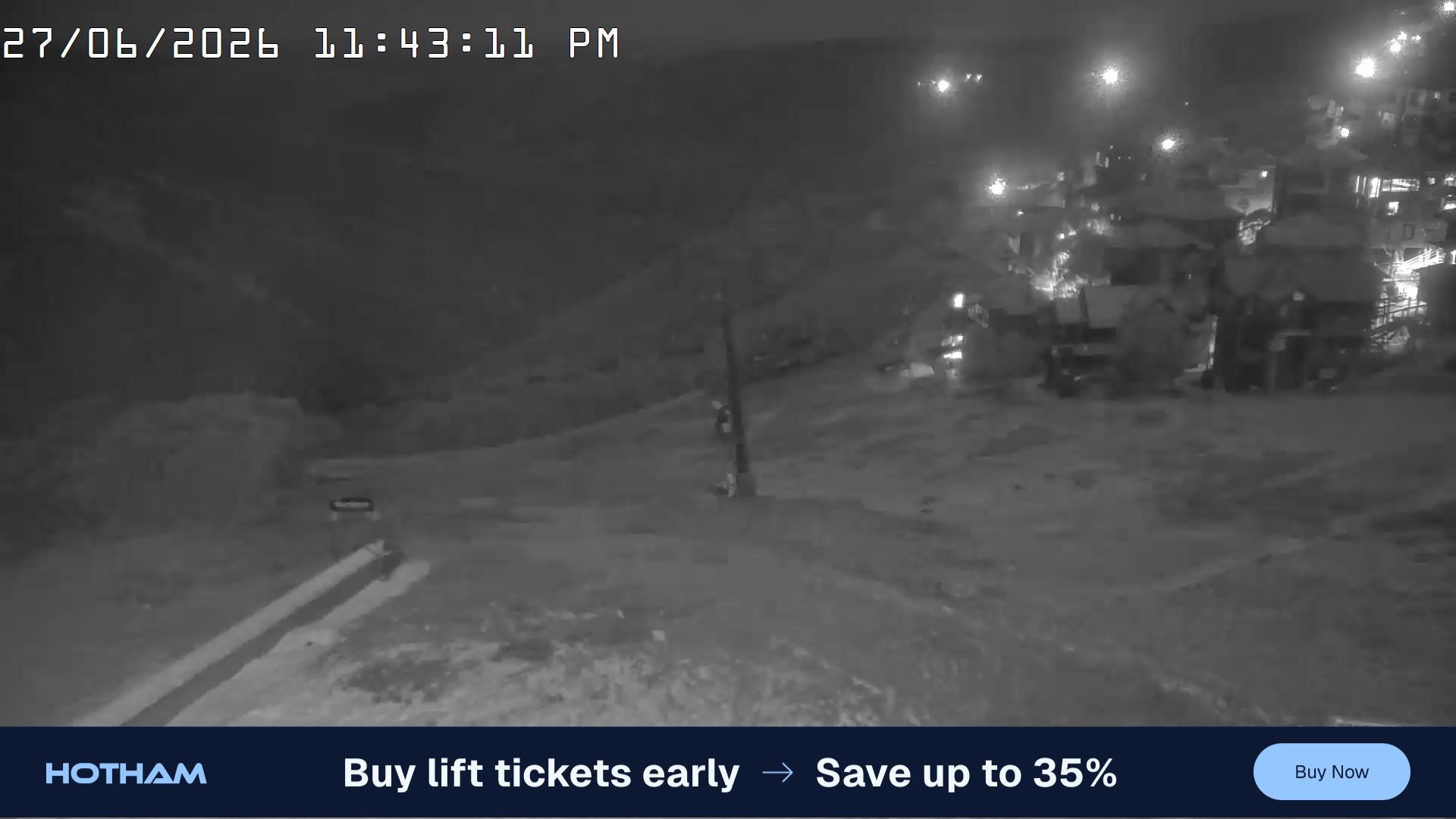 Mt Hotham Hotham Heights snow cam captured at 27 June 2026 at 11:44 pm AEST