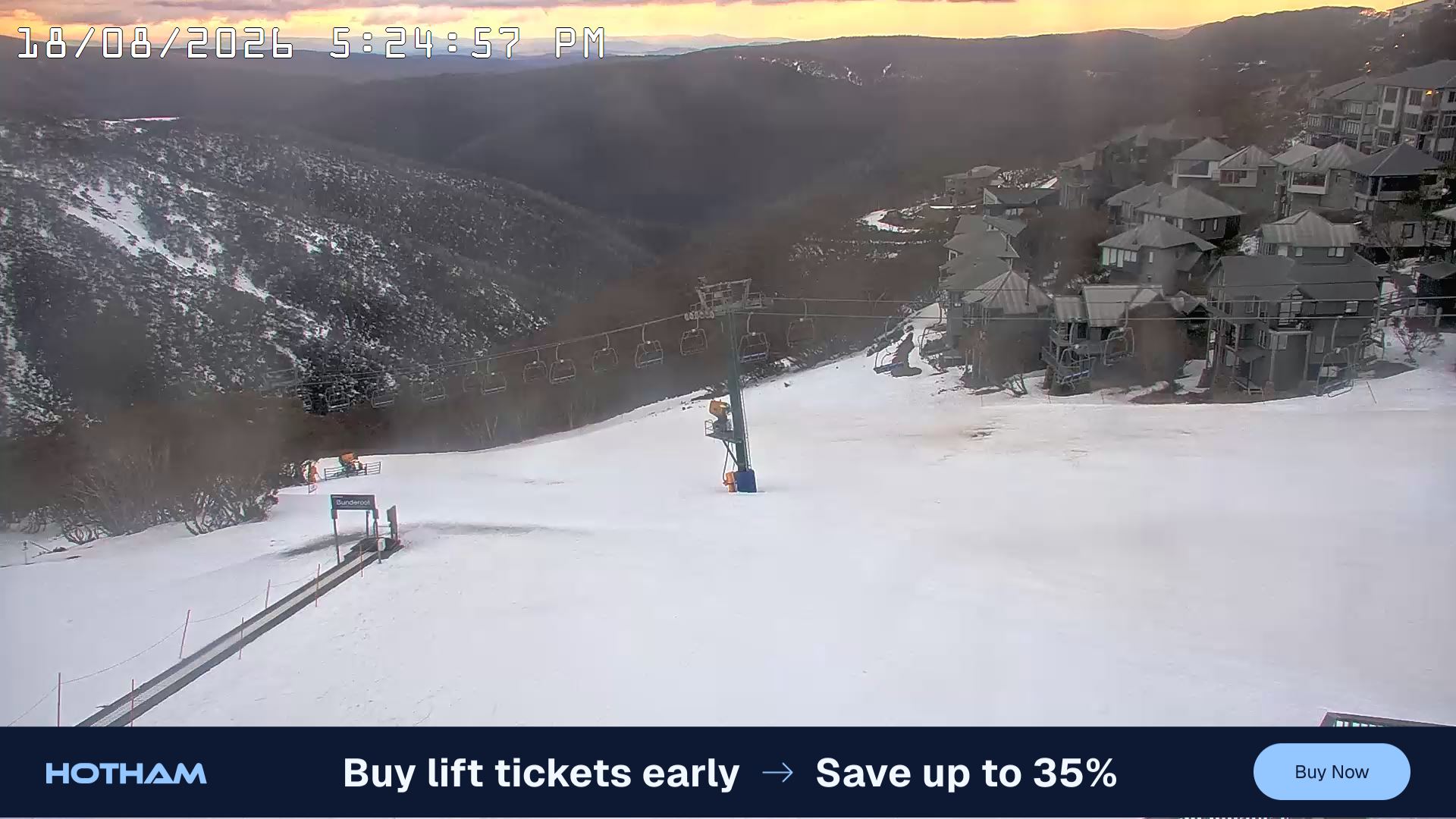 Mt Hotham Hotham Heights snow cam captured at 18 August 2026 at 5:33 pm AEST