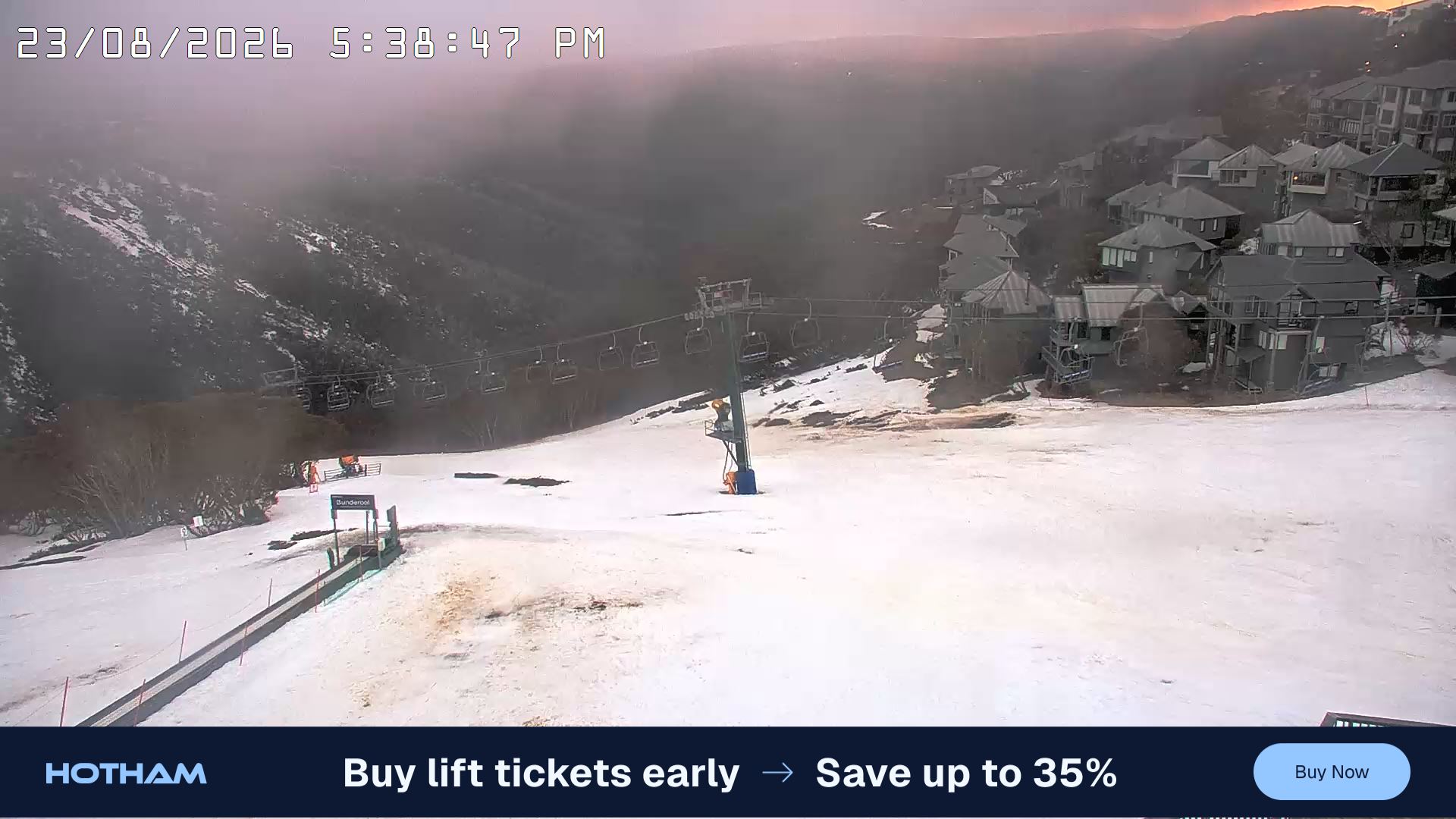 Mt Hotham Hotham Heights snow cam captured at 23 August 2026 at 5:40 pm AEST