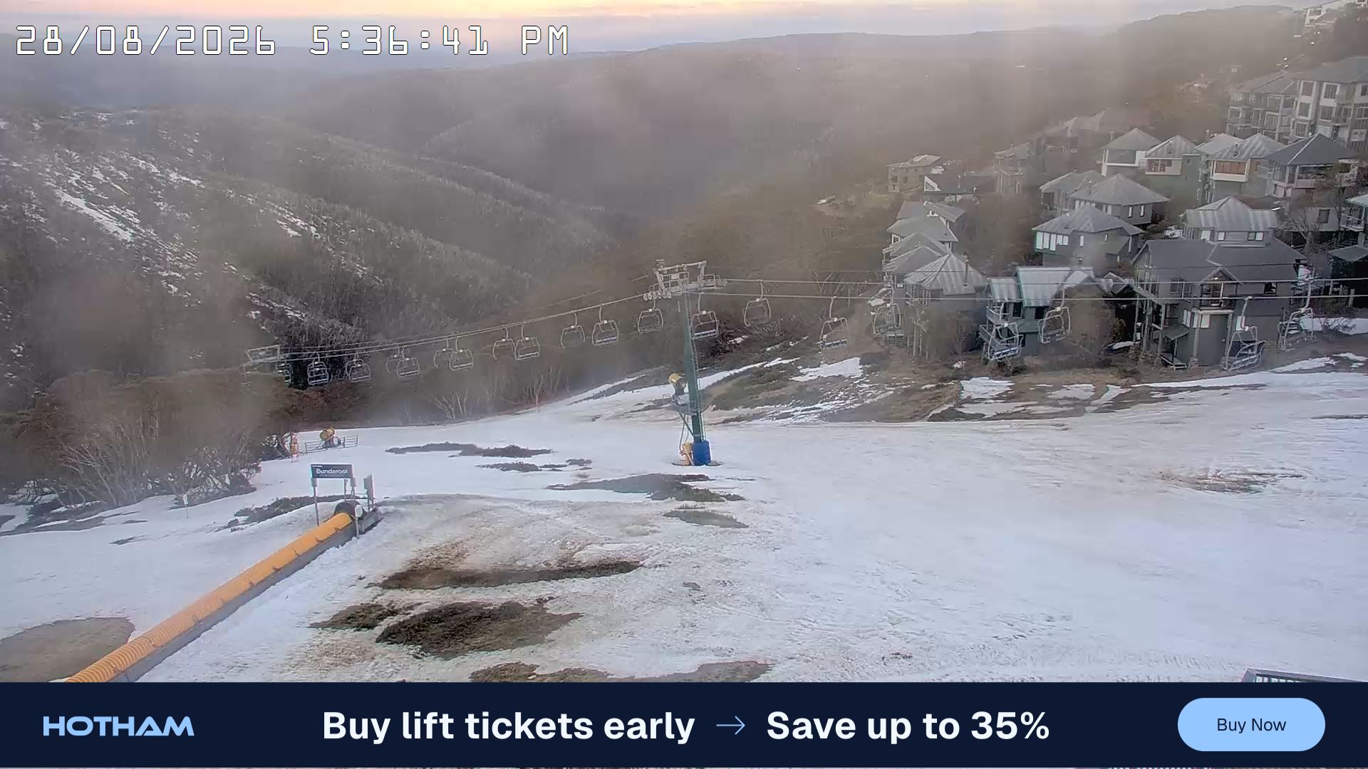 Mt Hotham Hotham Heights snow cam captured at 28 August 2026 at 5:45 pm AEST