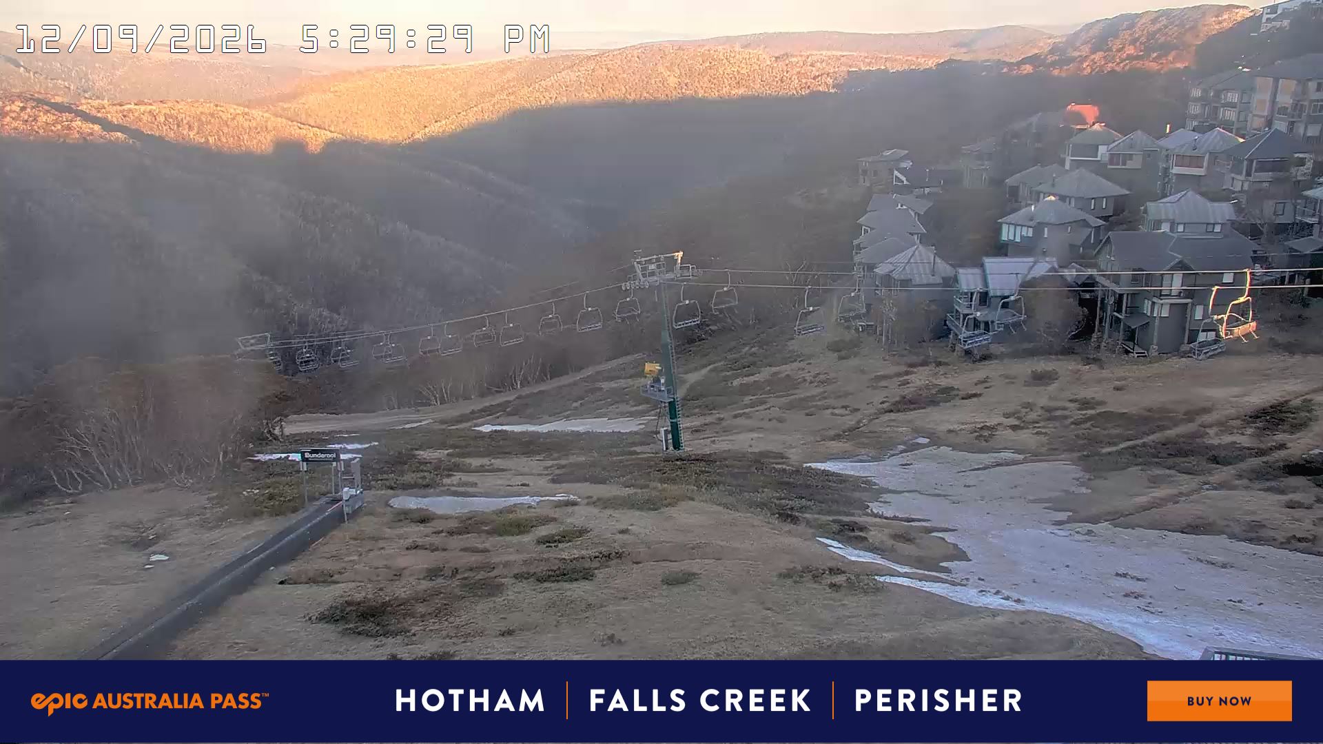Mt Hotham Hotham Heights snow cam captured at 12 September 2026 at 5:37 pm AEST