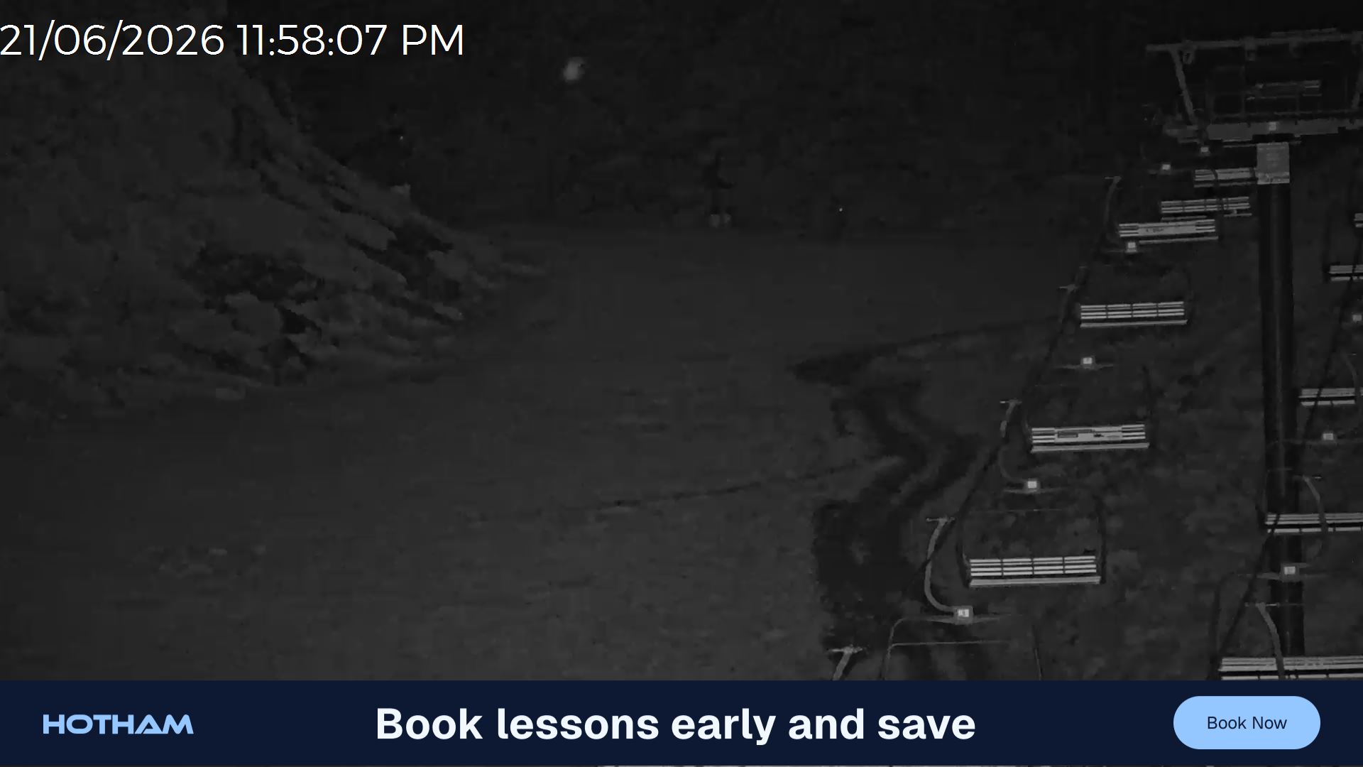 Mt Hotham Slalom Gully snow cam captured at 21 June 2026 at 11:58 pm AEST