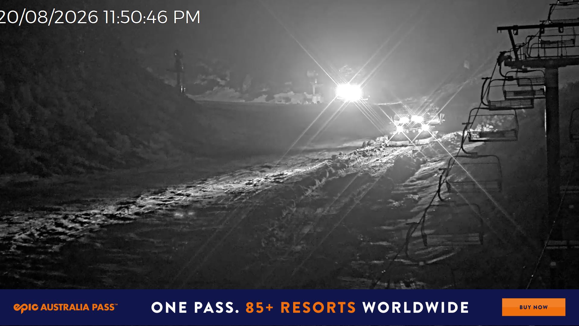 Mt Hotham Slalom Gully snow cam captured at 20 August 2026 at 11:51 pm AEST