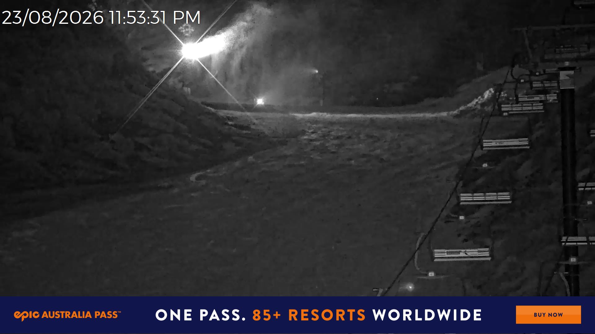 Mt Hotham Slalom Gully snow cam captured at 23 August 2026 at 11:54 pm AEST