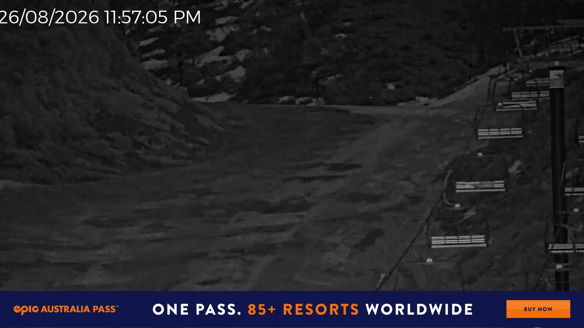 Mt Hotham Slalom Gully snow cam captured at 26 August 2026 at 11:57 pm AEST