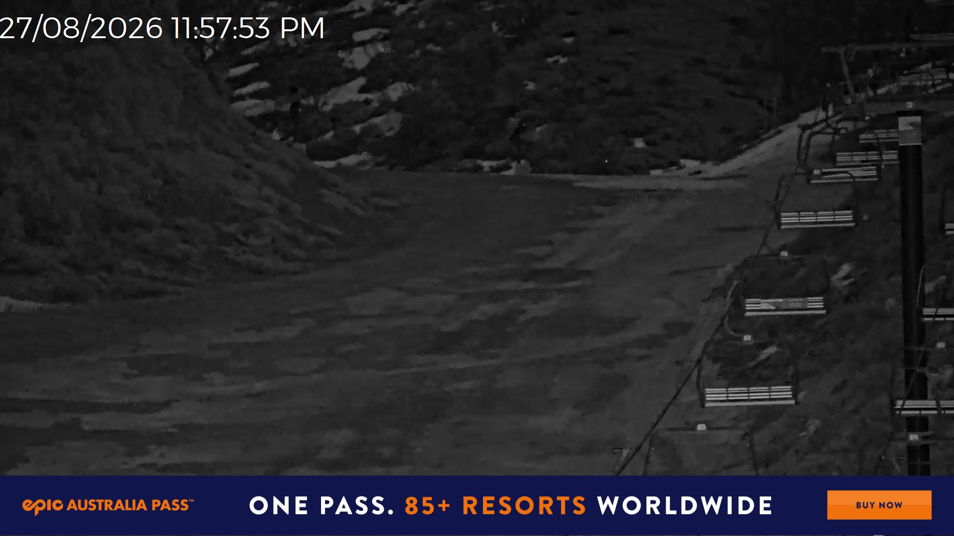 Mt Hotham Slalom Gully snow cam captured at 27 August 2026 at 11:58 pm AEST