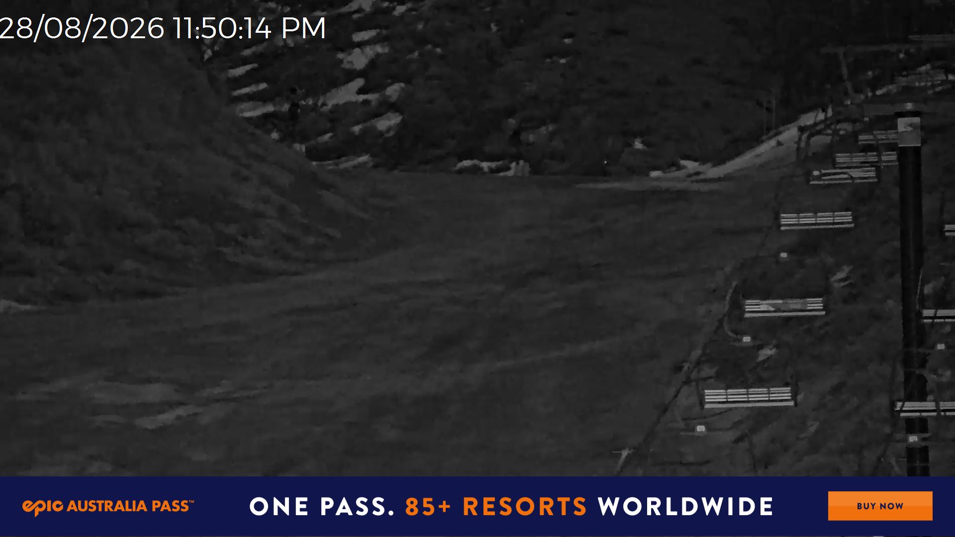 Mt Hotham Slalom Gully snow cam captured at 28 August 2026 at 11:50 pm AEST