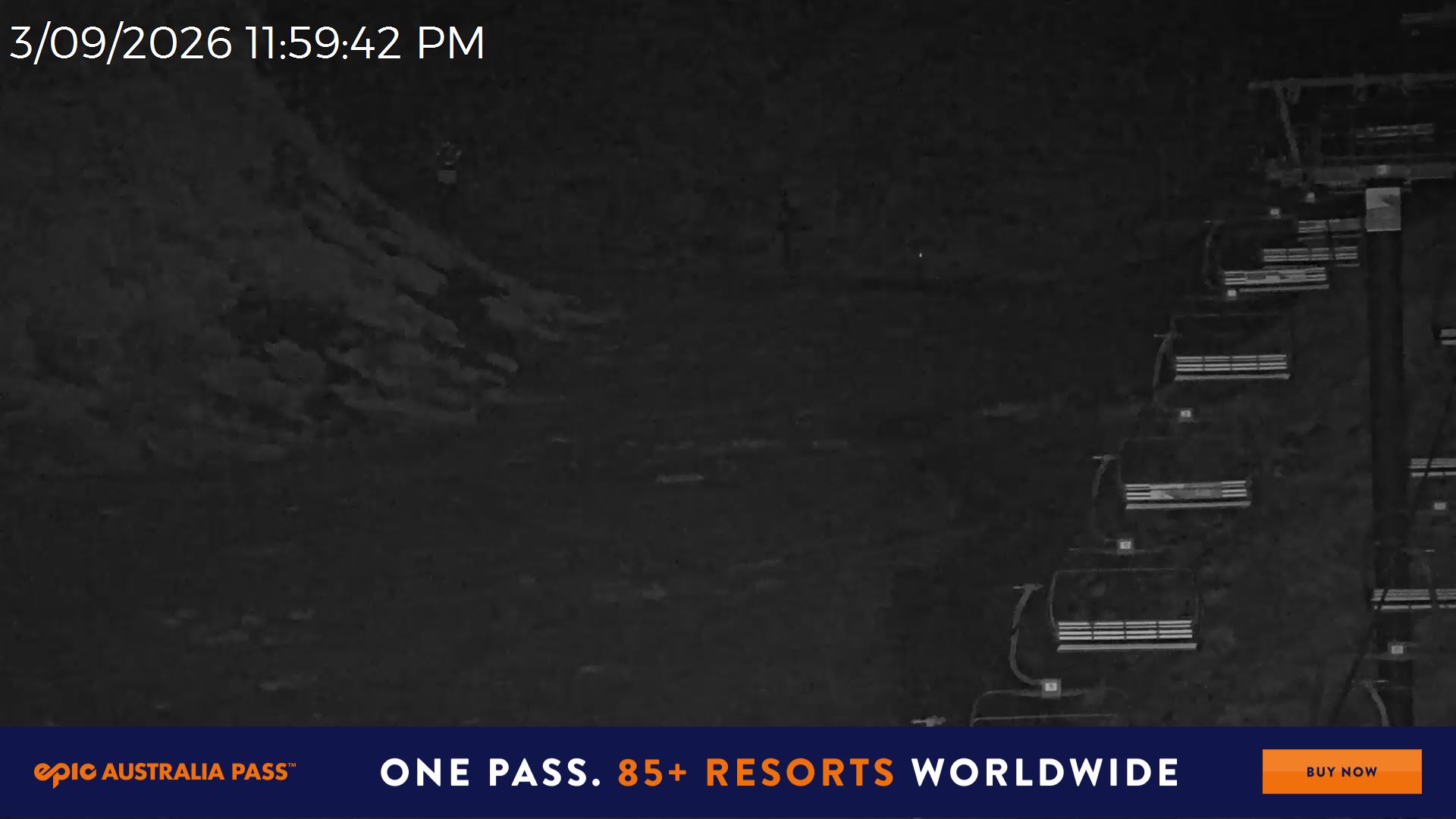 Mt Hotham Slalom Gully snow cam captured at 3 September 2026 at 11:59 pm AEST