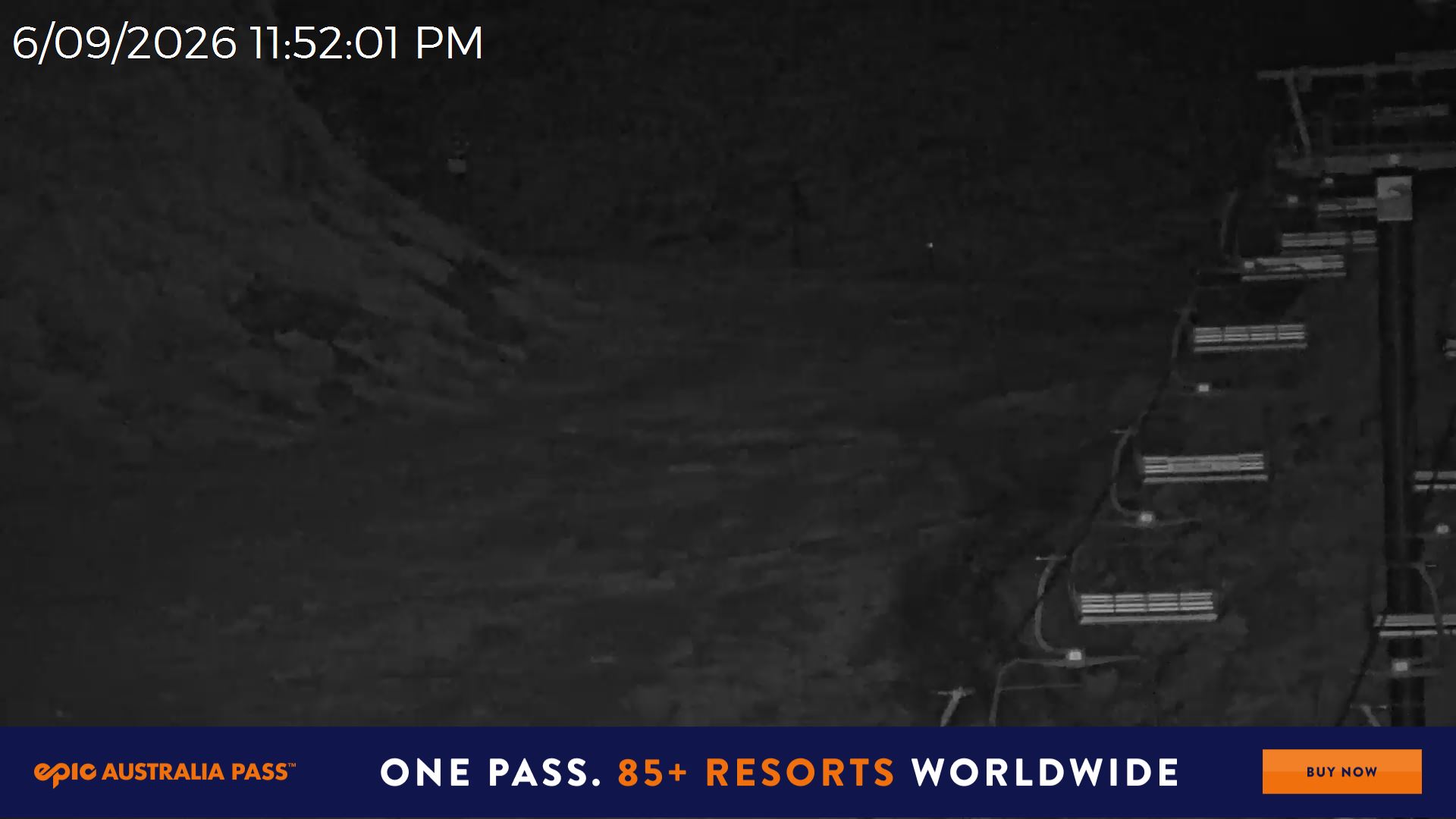 Mt Hotham Slalom Gully snow cam captured at 6 September 2026 at 11:53 pm AEST