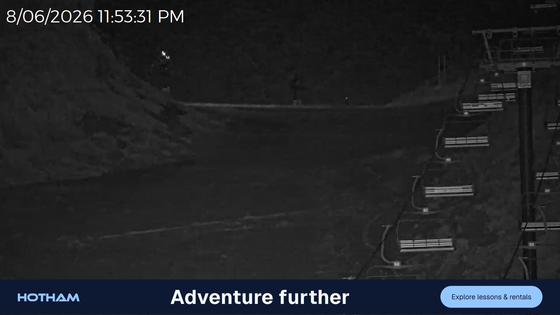 Mt Hotham Snake Gully snow cam captured at 8 June 2026 at 11:54 pm AEST