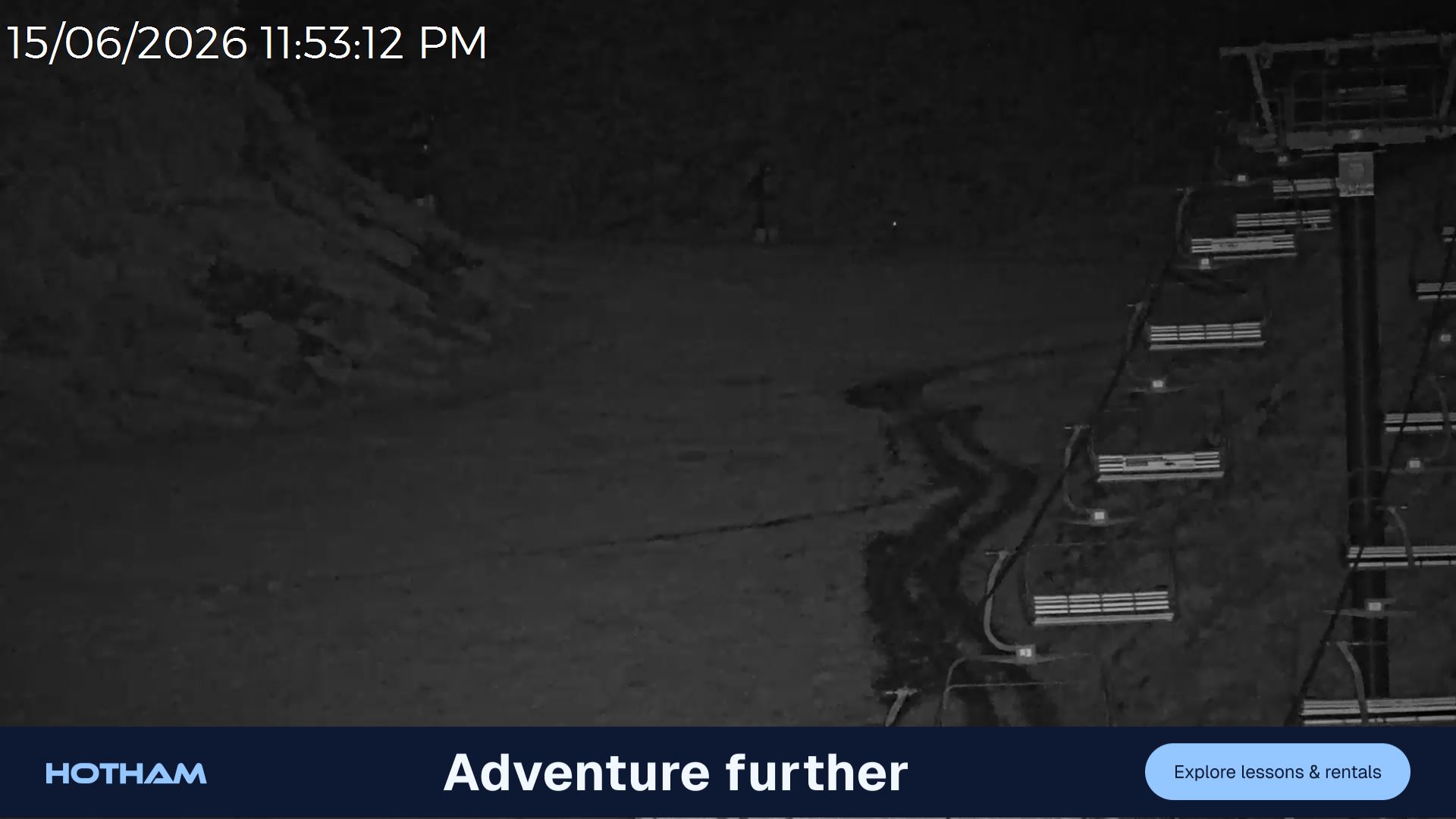 Mt Hotham Snake Gully snow cam captured at 15 June 2026 at 11:54 pm AEST