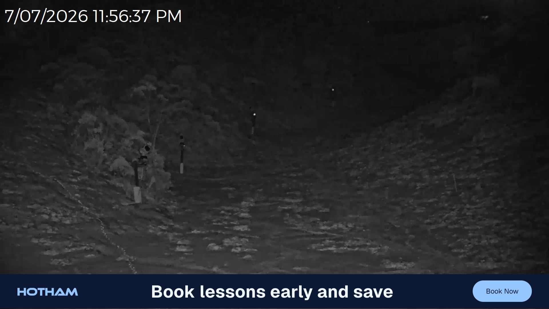 Mt Hotham Snake Gully snow cam captured at 7 July 2026 at 11:57 pm AEST