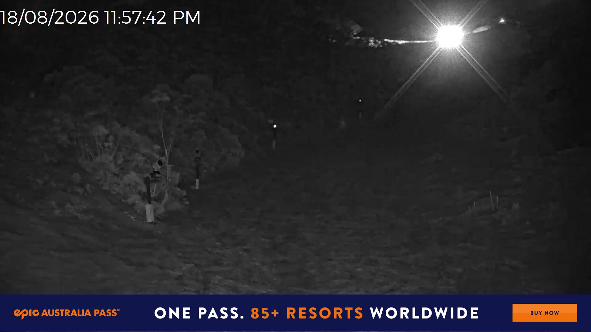 Mt Hotham Snake Gully snow cam captured at 18 August 2026 at 11:58 pm AEST