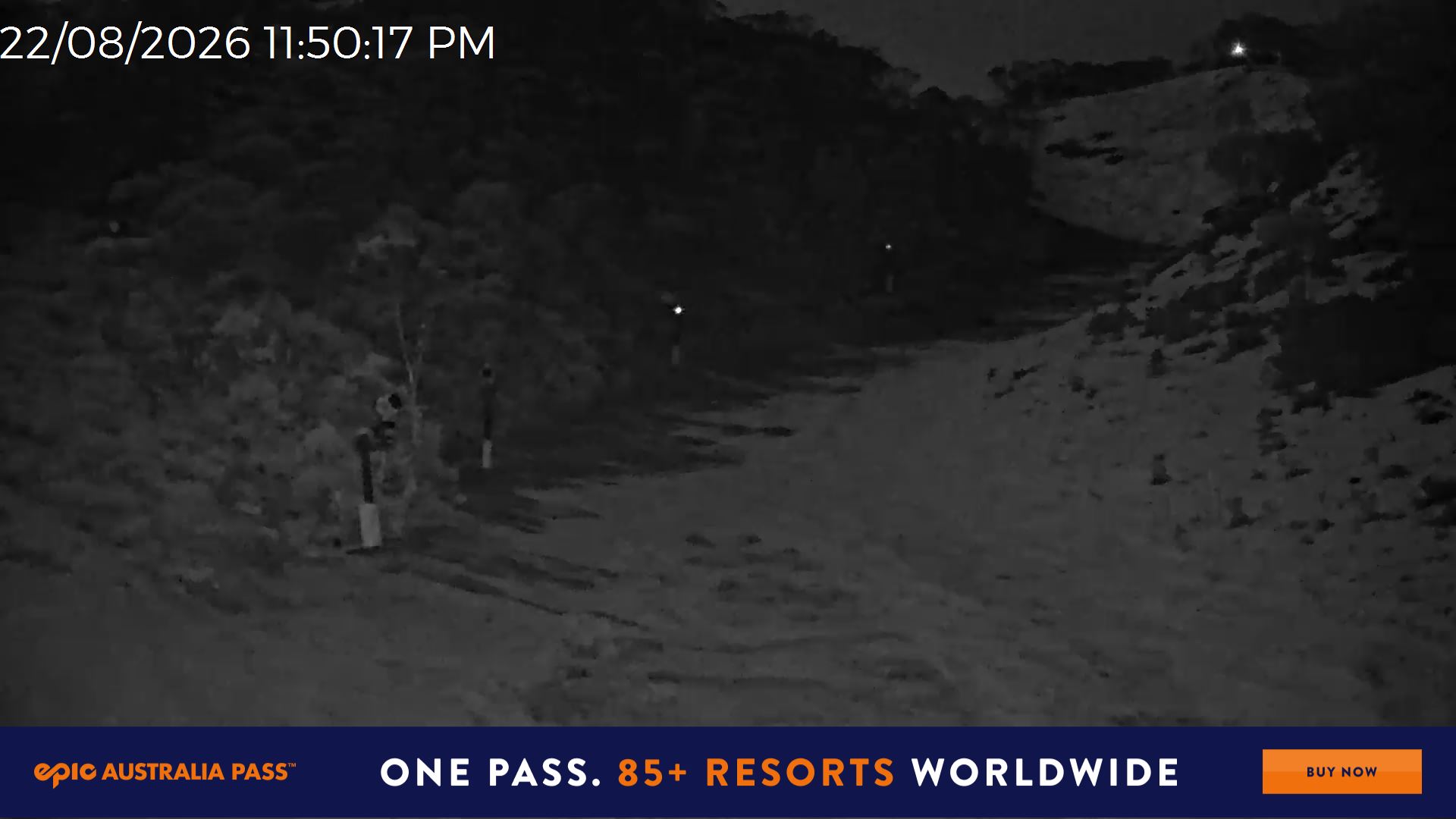 Mt Hotham Snake Gully snow cam captured at 22 August 2026 at 11:51 pm AEST