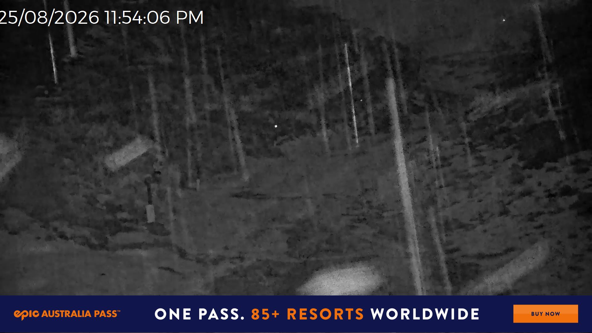 Mt Hotham Snake Gully snow cam captured at 25 August 2026 at 11:54 pm AEST