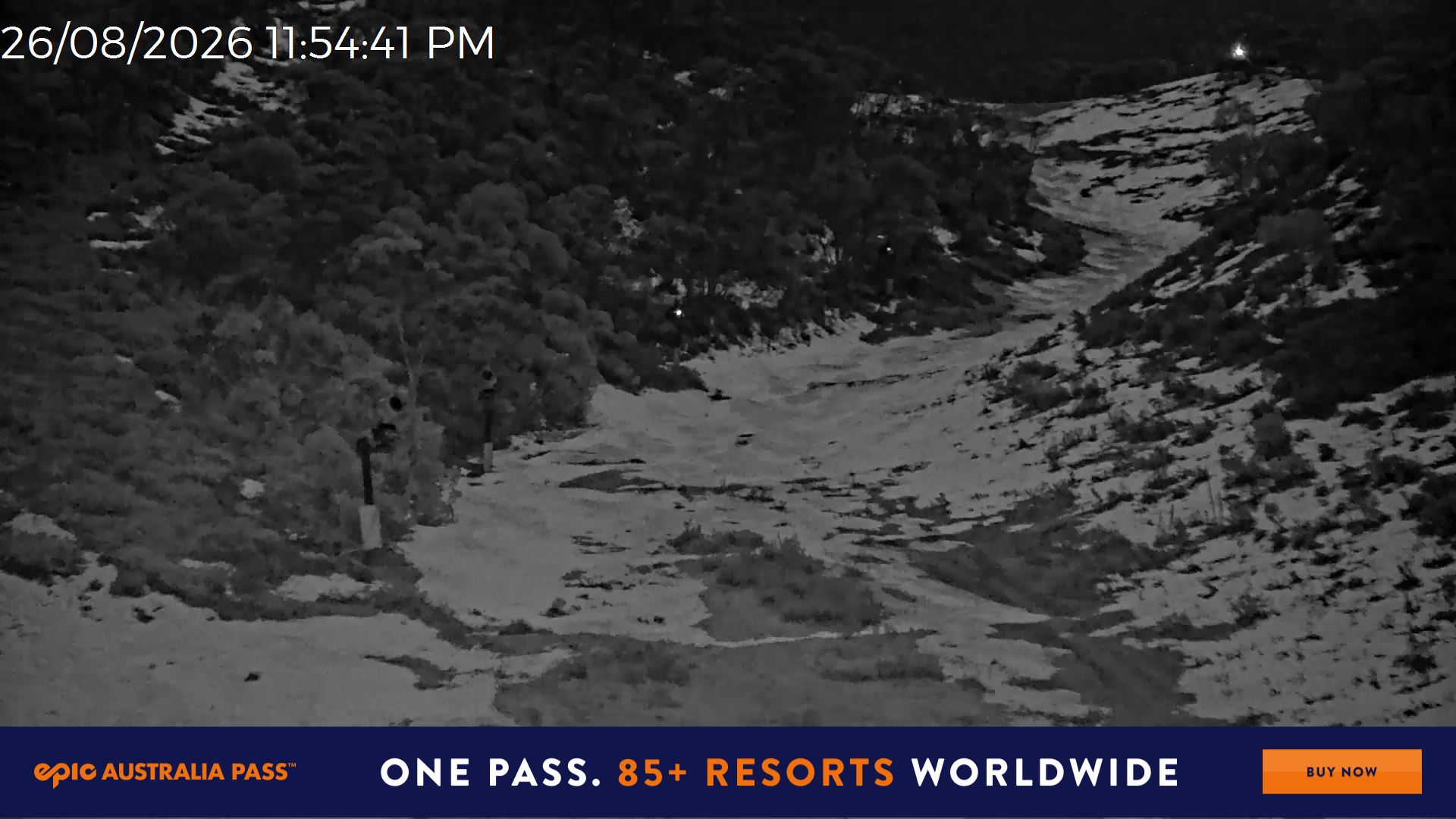 Mt Hotham Snake Gully snow cam captured at 26 August 2026 at 11:55 pm AEST