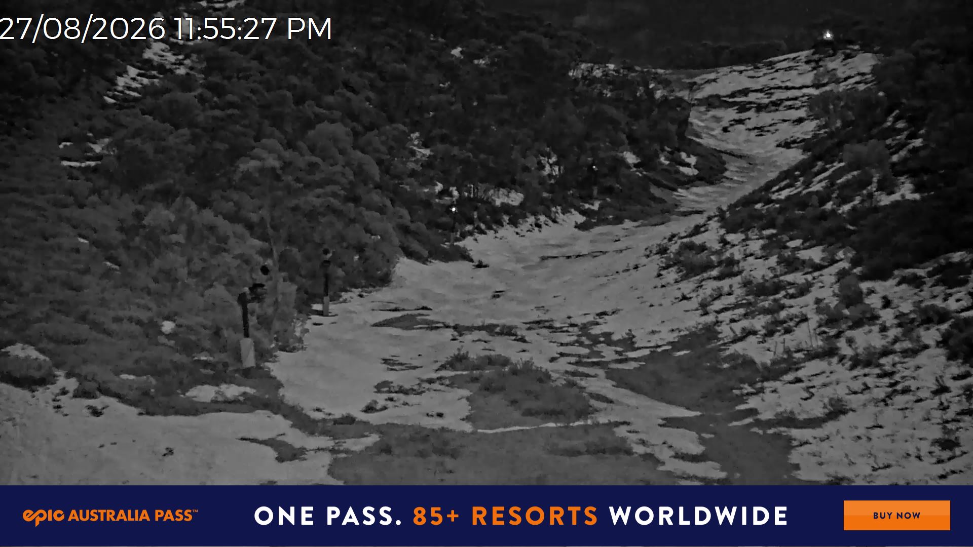 Mt Hotham Snake Gully snow cam captured at 27 August 2026 at 11:56 pm AEST