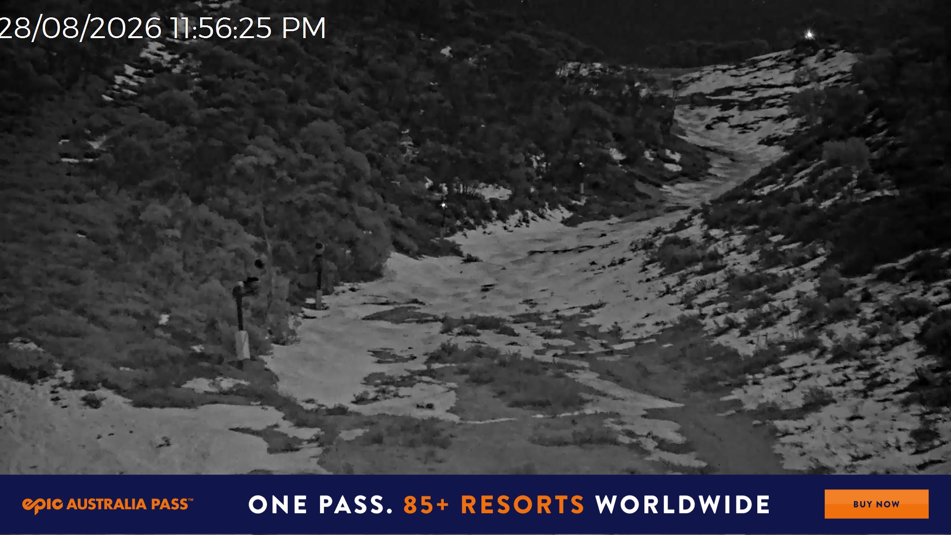 Mt Hotham Snake Gully snow cam captured at 28 August 2026 at 11:57 pm AEST